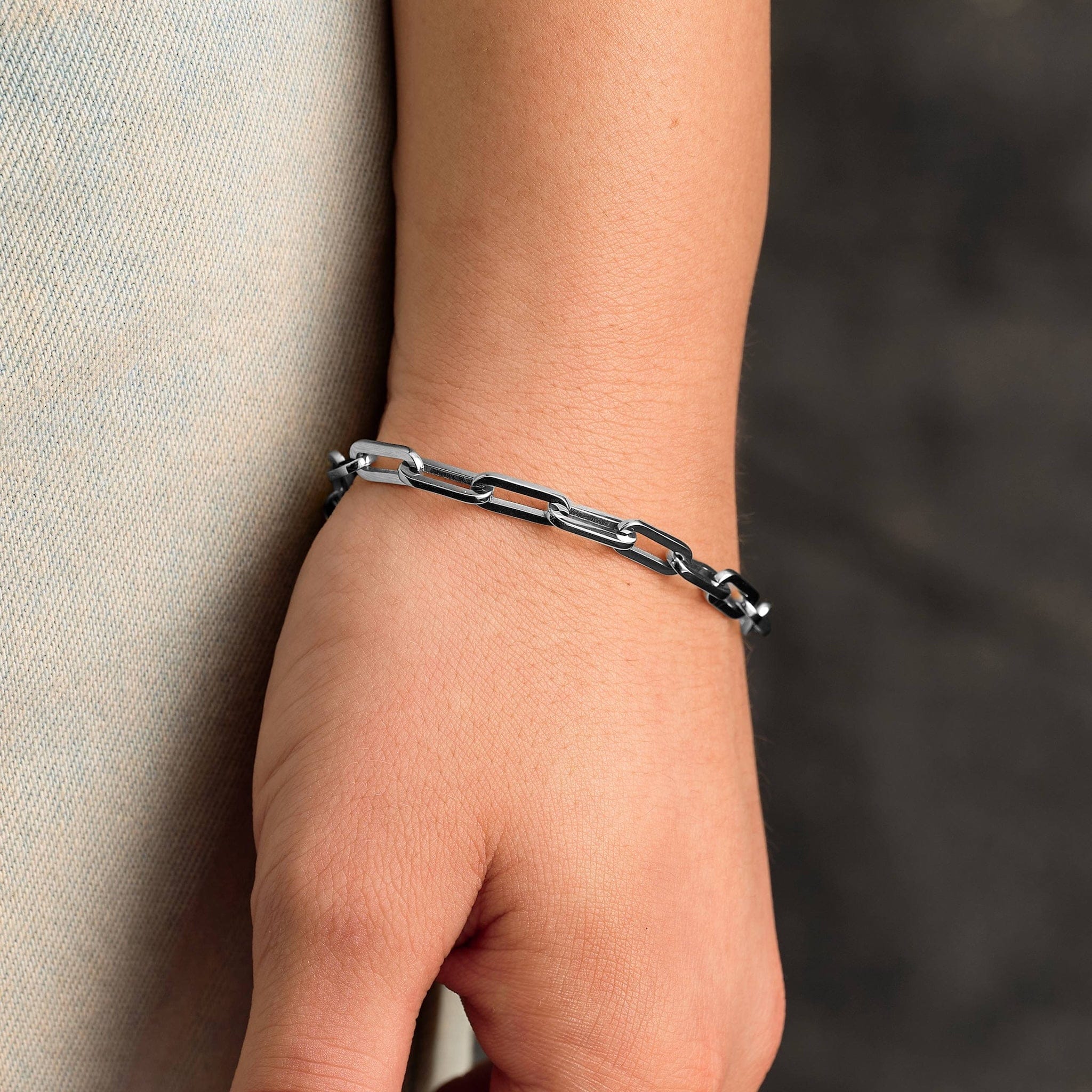 GLD PROMO SETS - WOMEN Paper Clip Chain Bracelet in White Gold - 5mm