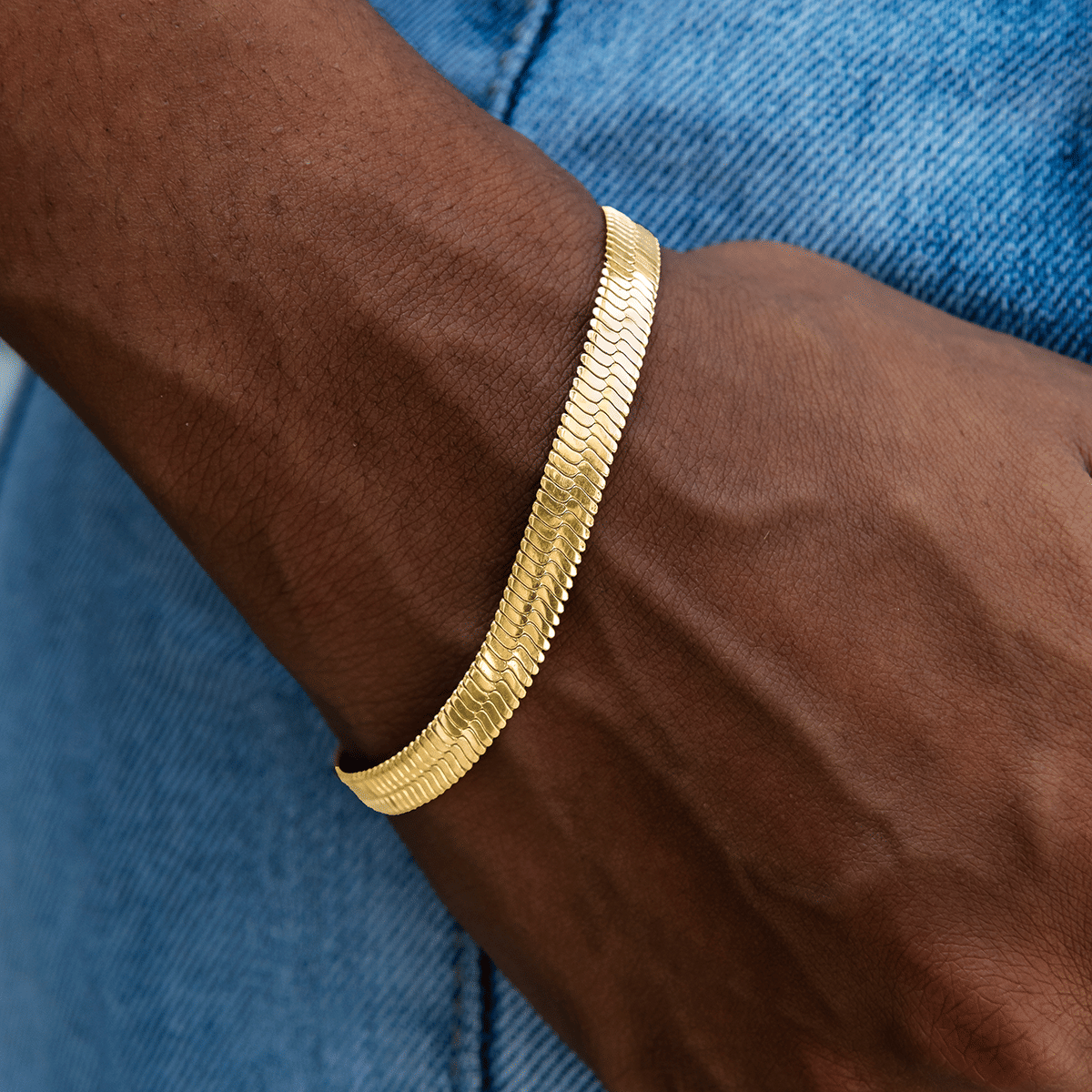 GLD PROMO SETS - WOMEN Herringbone Bracelet in Yellow Gold- 8mm