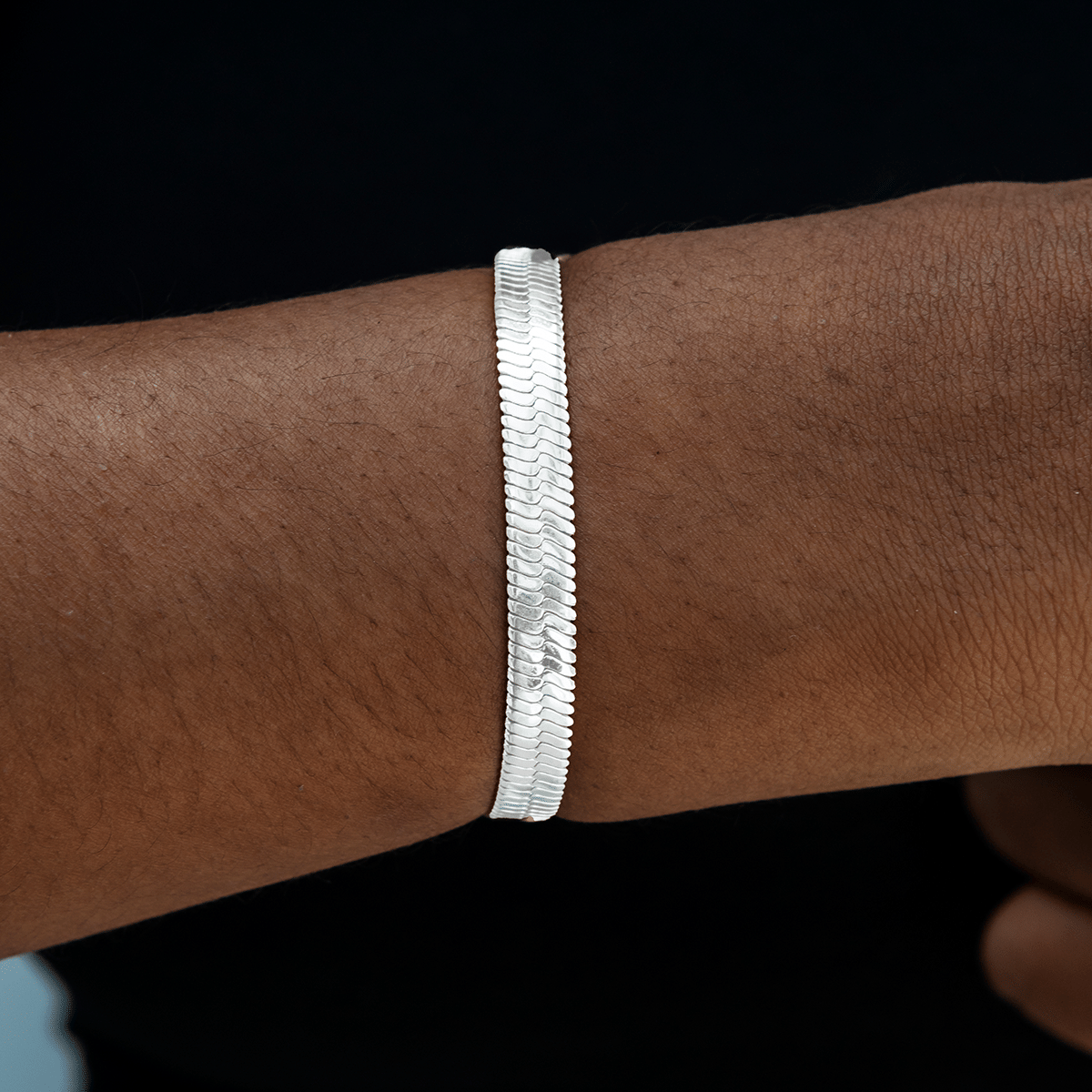 GLD PROMO SETS - WOMEN Herringbone Bracelet in White Gold - 8mm