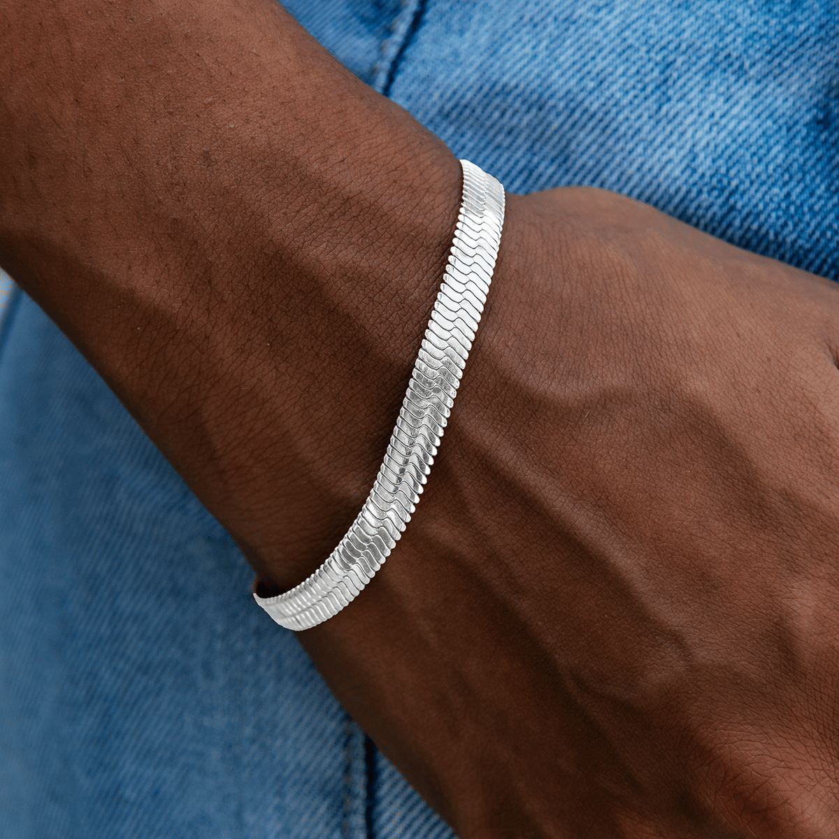 GLD PROMO SETS - WOMEN Herringbone Bracelet in White Gold - 8mm