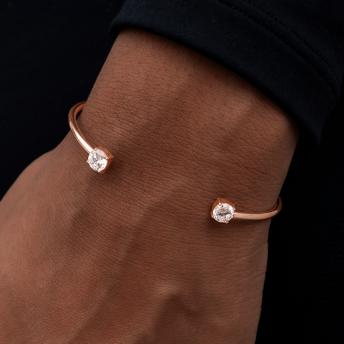 GLD PROMO SETS - WOMEN Open-Cuff Bracelet with Round Cut Stones in Rose Gold