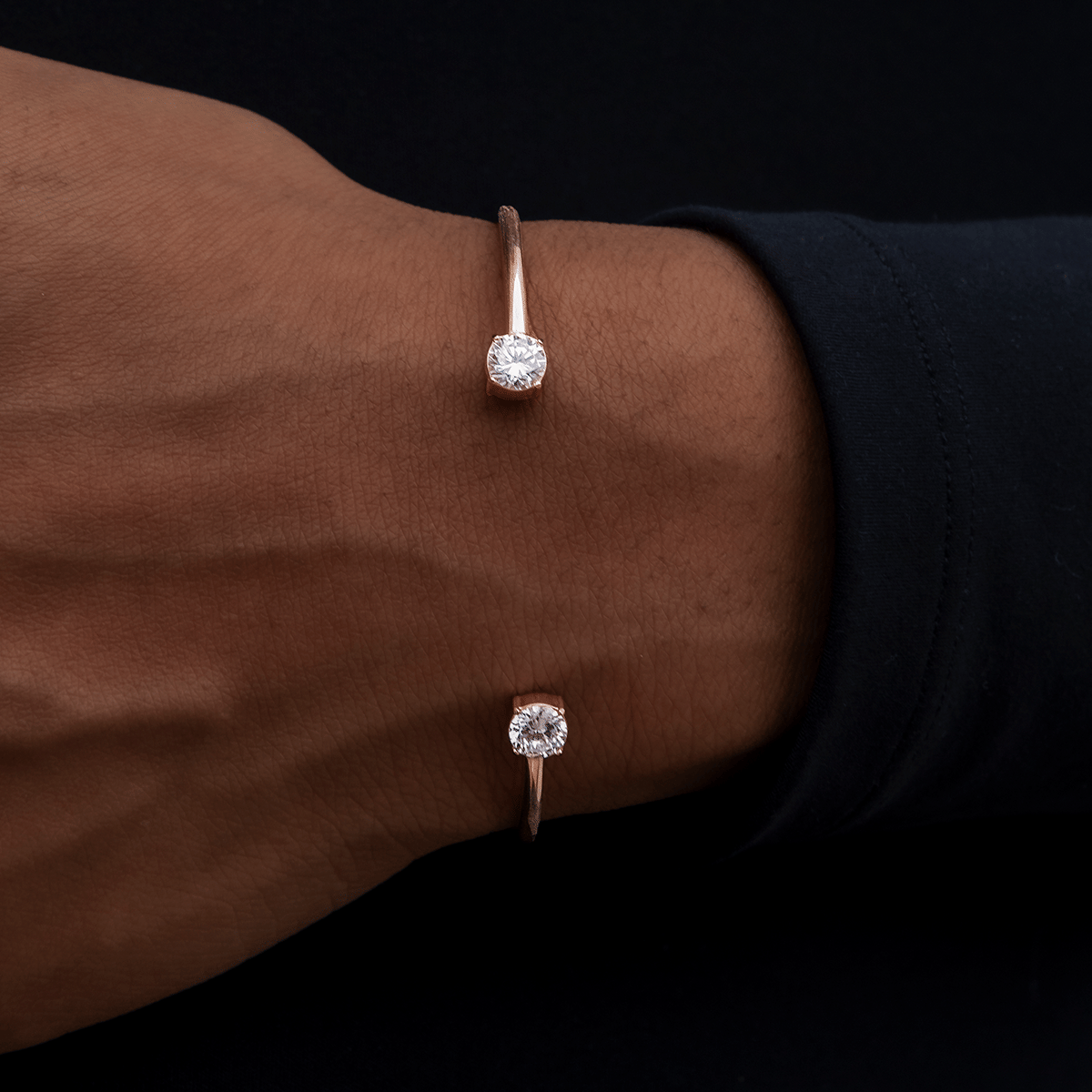 GLD PROMO SETS - WOMEN Open-Cuff Bracelet with Round Cut Stones in Rose Gold