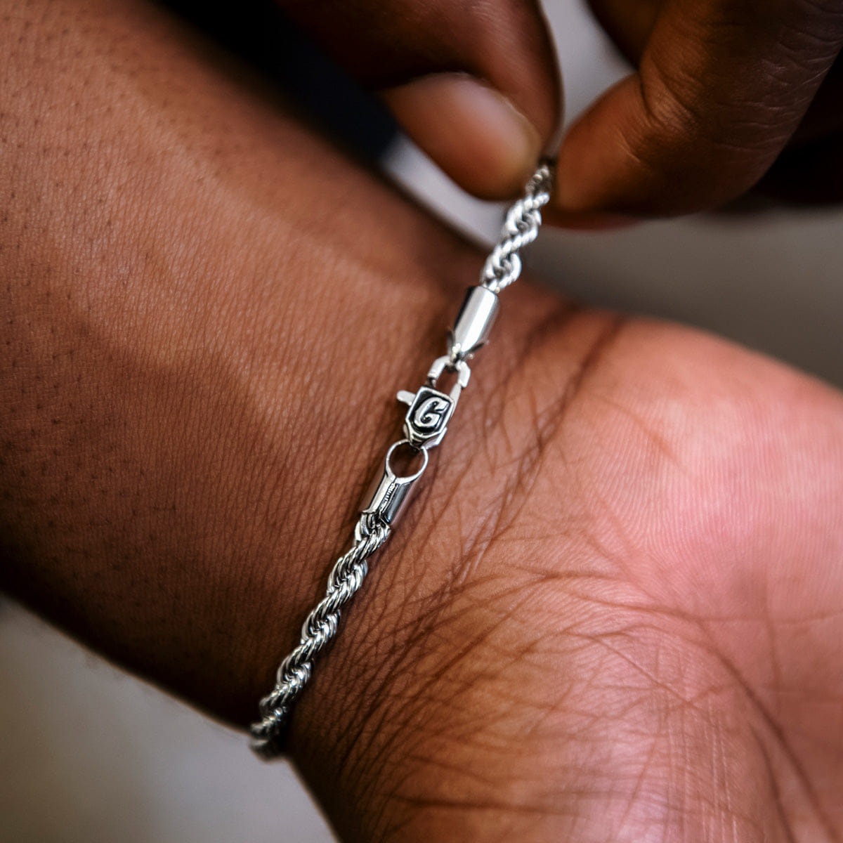 GLD Men Rope Chain Bracelet in Sterling Silver - 4mm