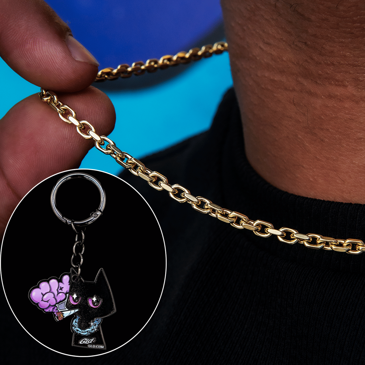 GLD PROMO Box Chain + Smoking Cat Key Chain
