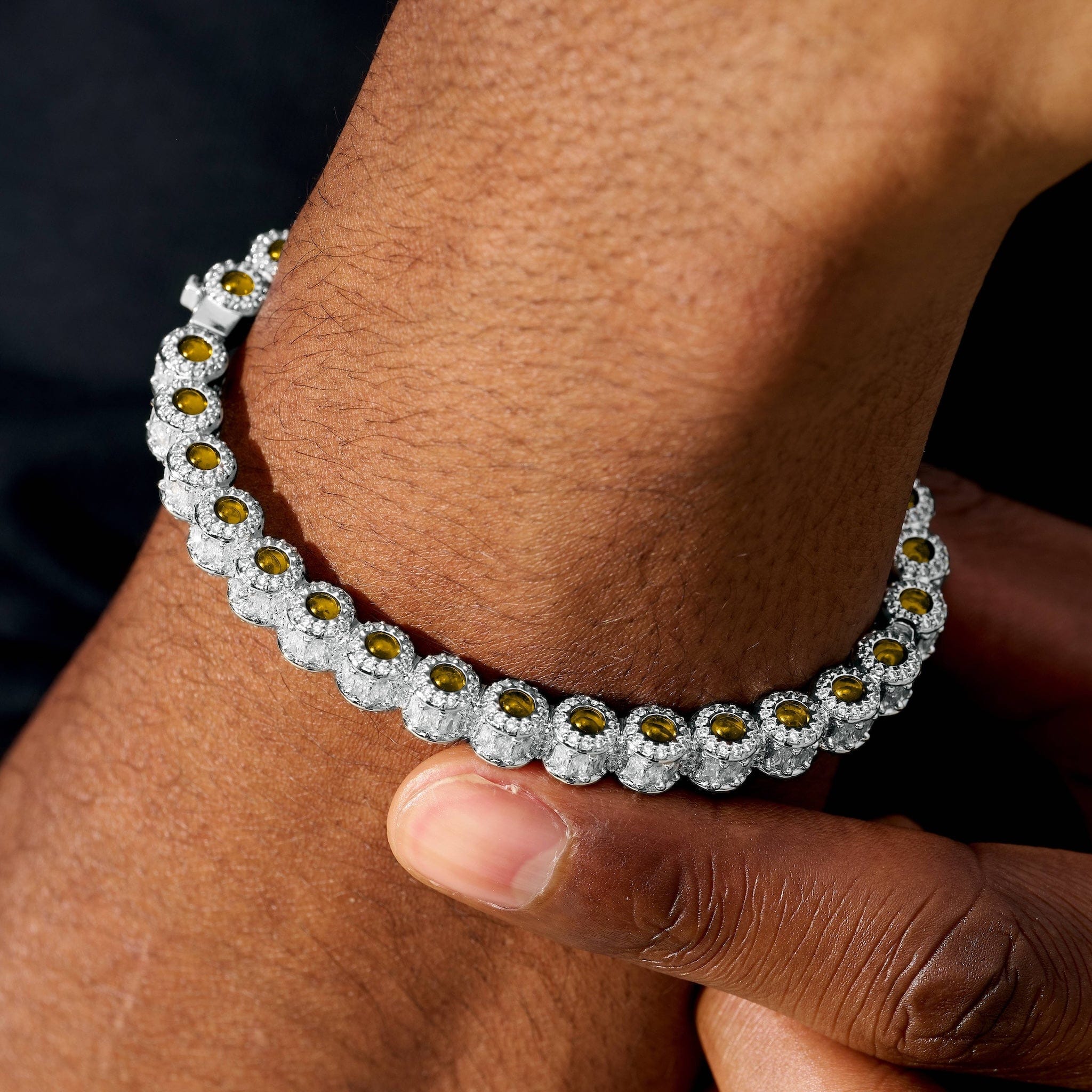 GLD Men Canary Iced Multi Dimensional Bangle Bracelet in White Gold