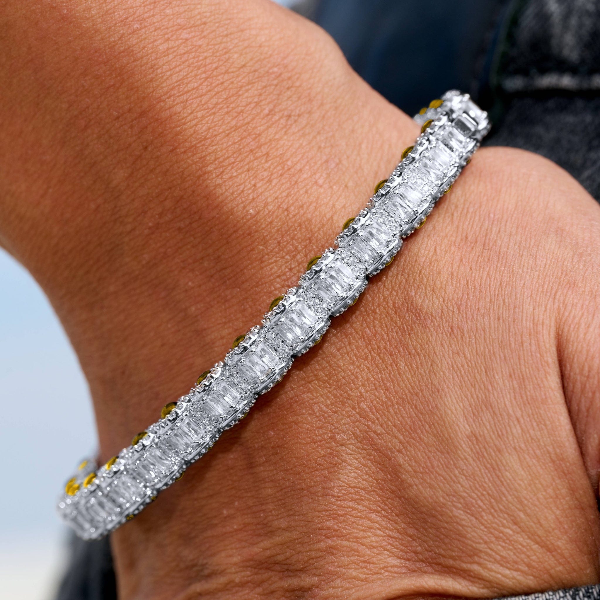 GLD Men Canary Iced Multi Dimensional Bangle Bracelet in White Gold