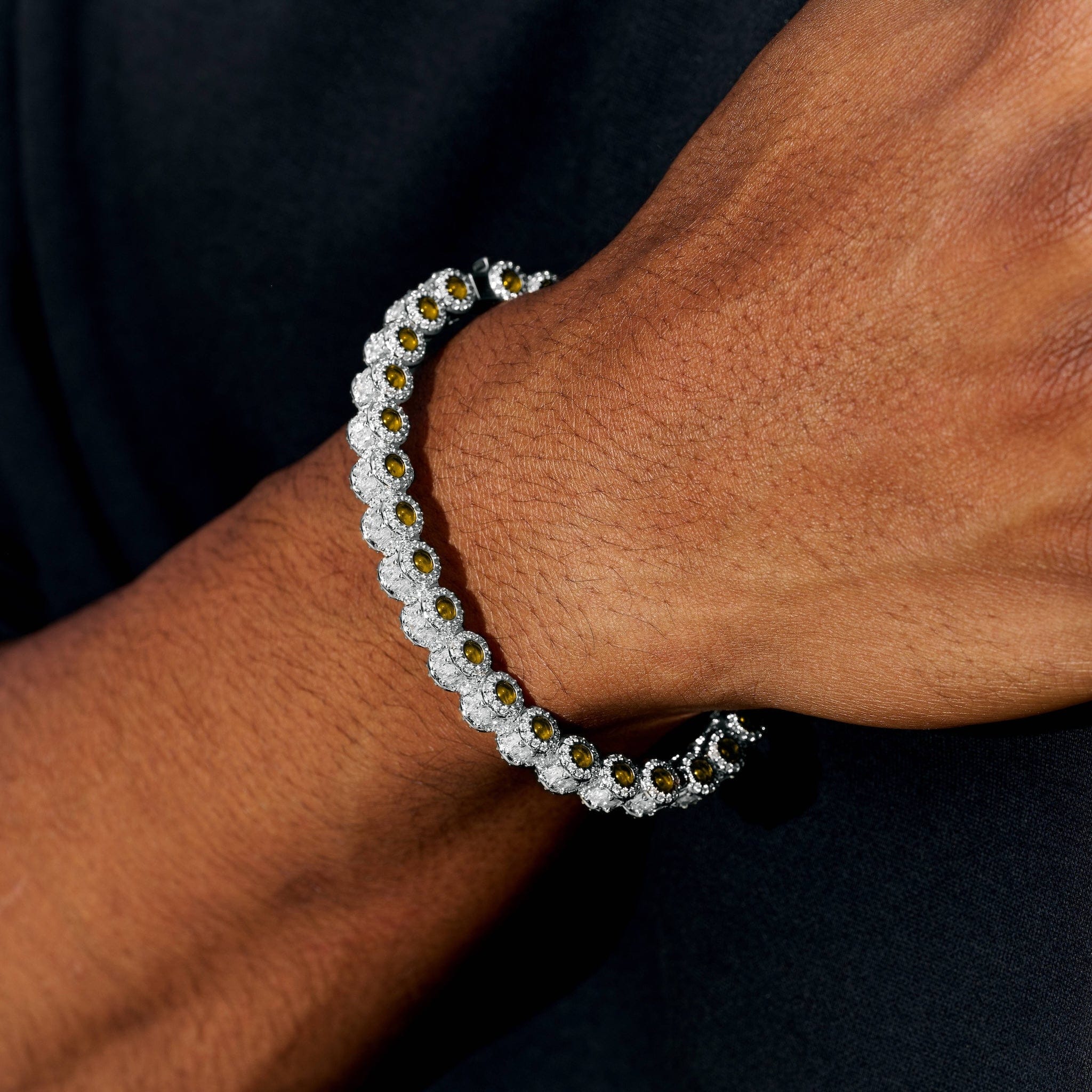 GLD Men Canary Iced Multi Dimensional Bangle Bracelet in White Gold