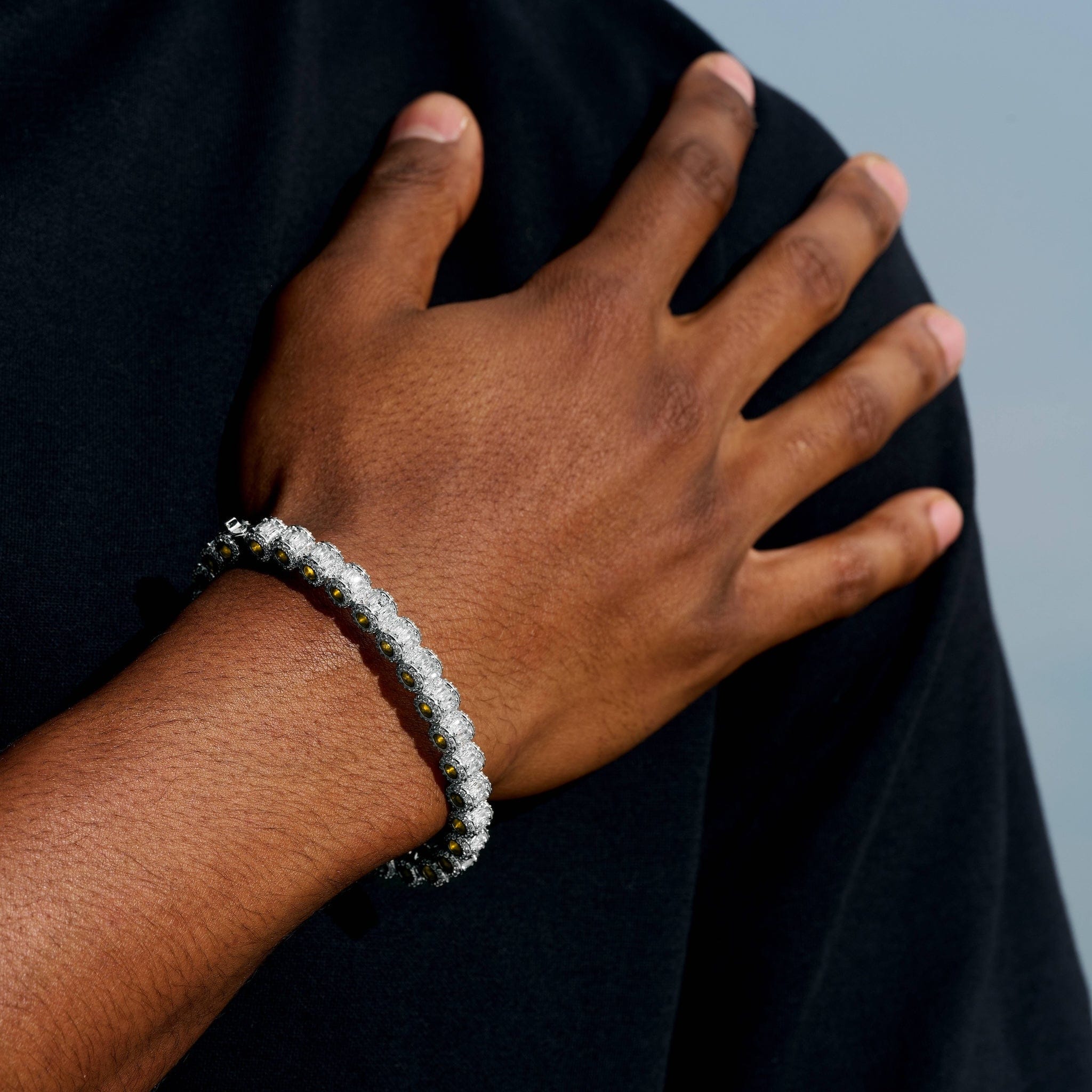 GLD Men Canary Iced Multi Dimensional Bangle Bracelet in White Gold