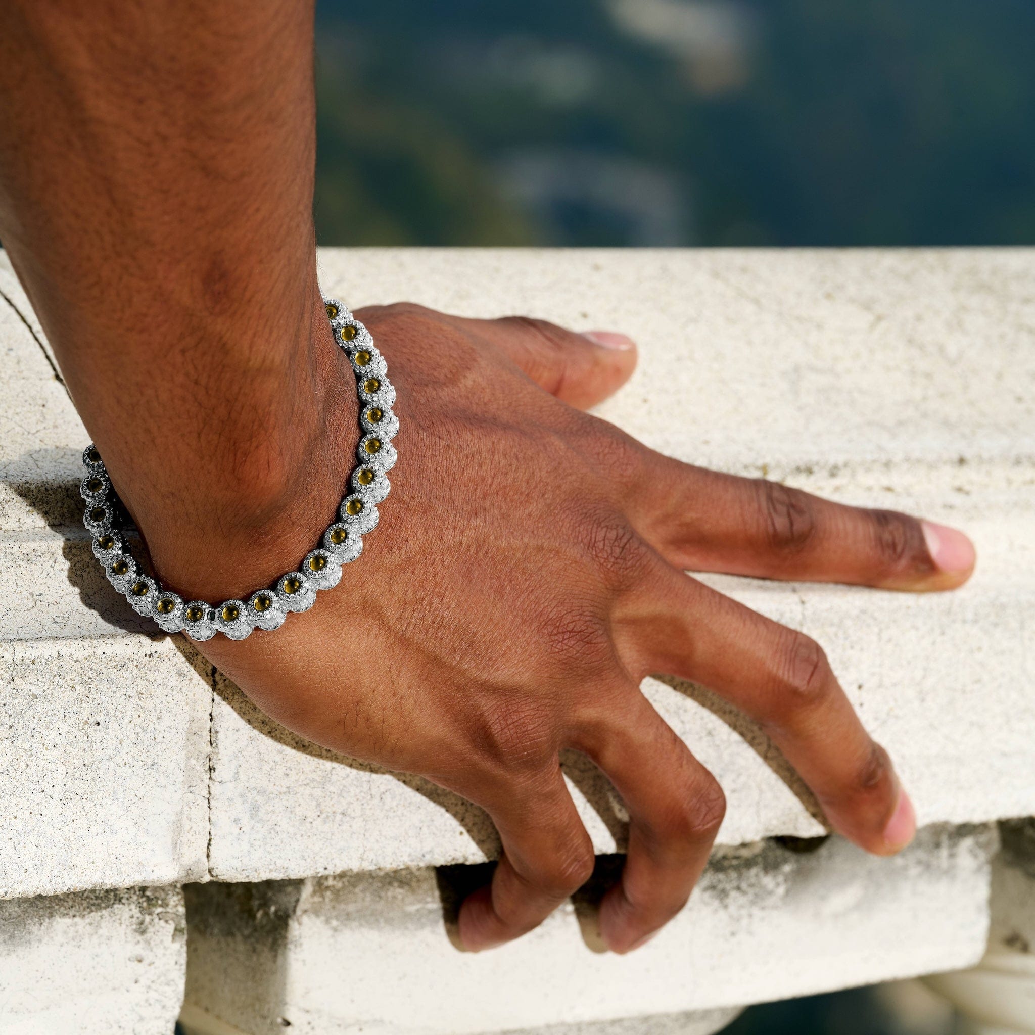 GLD Men Canary Iced Multi Dimensional Bangle Bracelet in White Gold