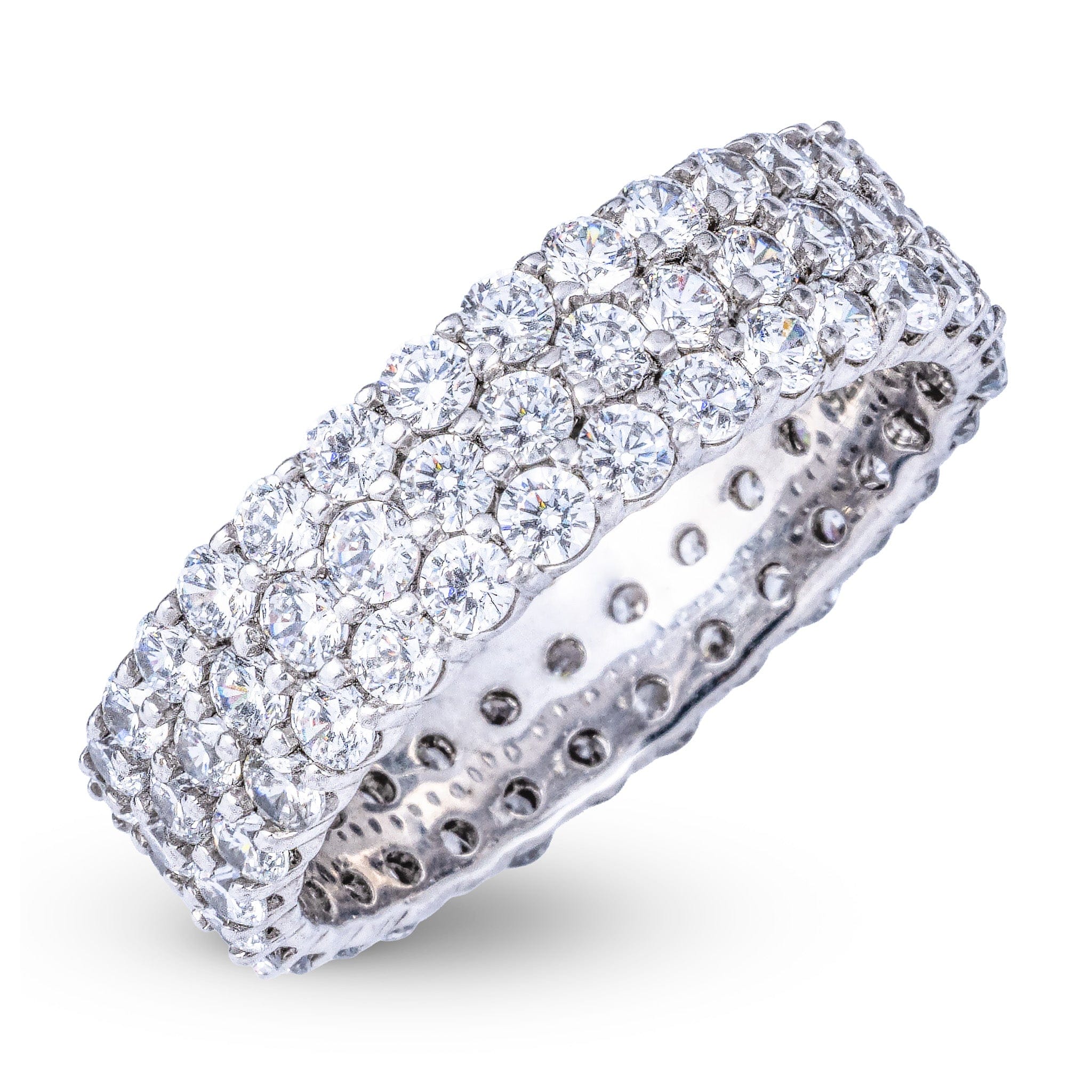 GLD Men Triple Row Eternity Lab Diamond Band Ring in Solid White Gold - 6.5mm