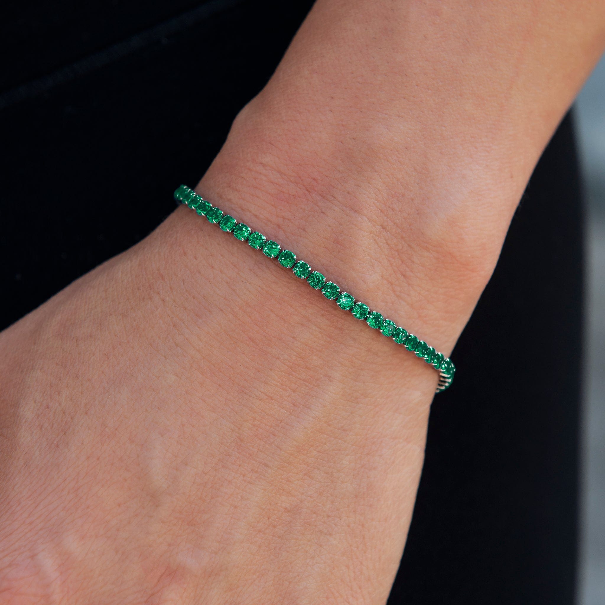 GLD Women Emerald Micro Tennis Bracelet in White Gold