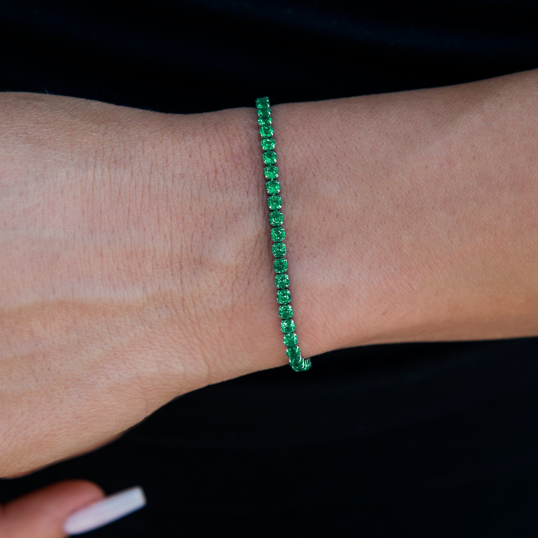 GLD Women Emerald Micro Tennis Bracelet in White Gold