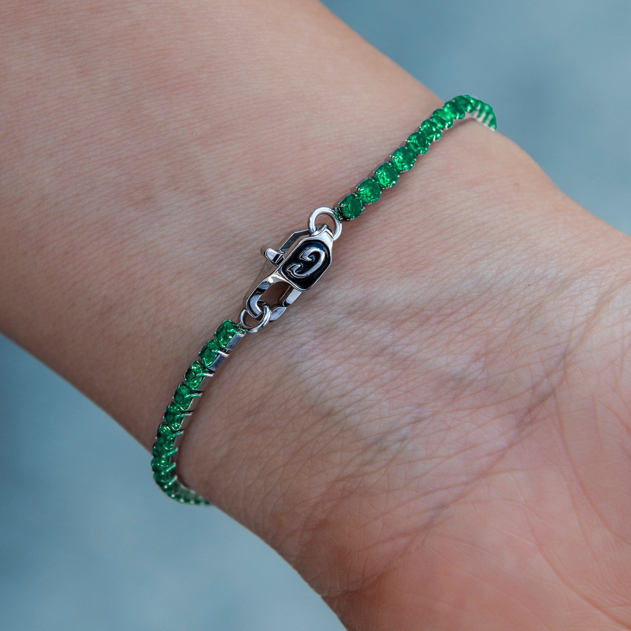 GLD Women Emerald Micro Tennis Bracelet in White Gold