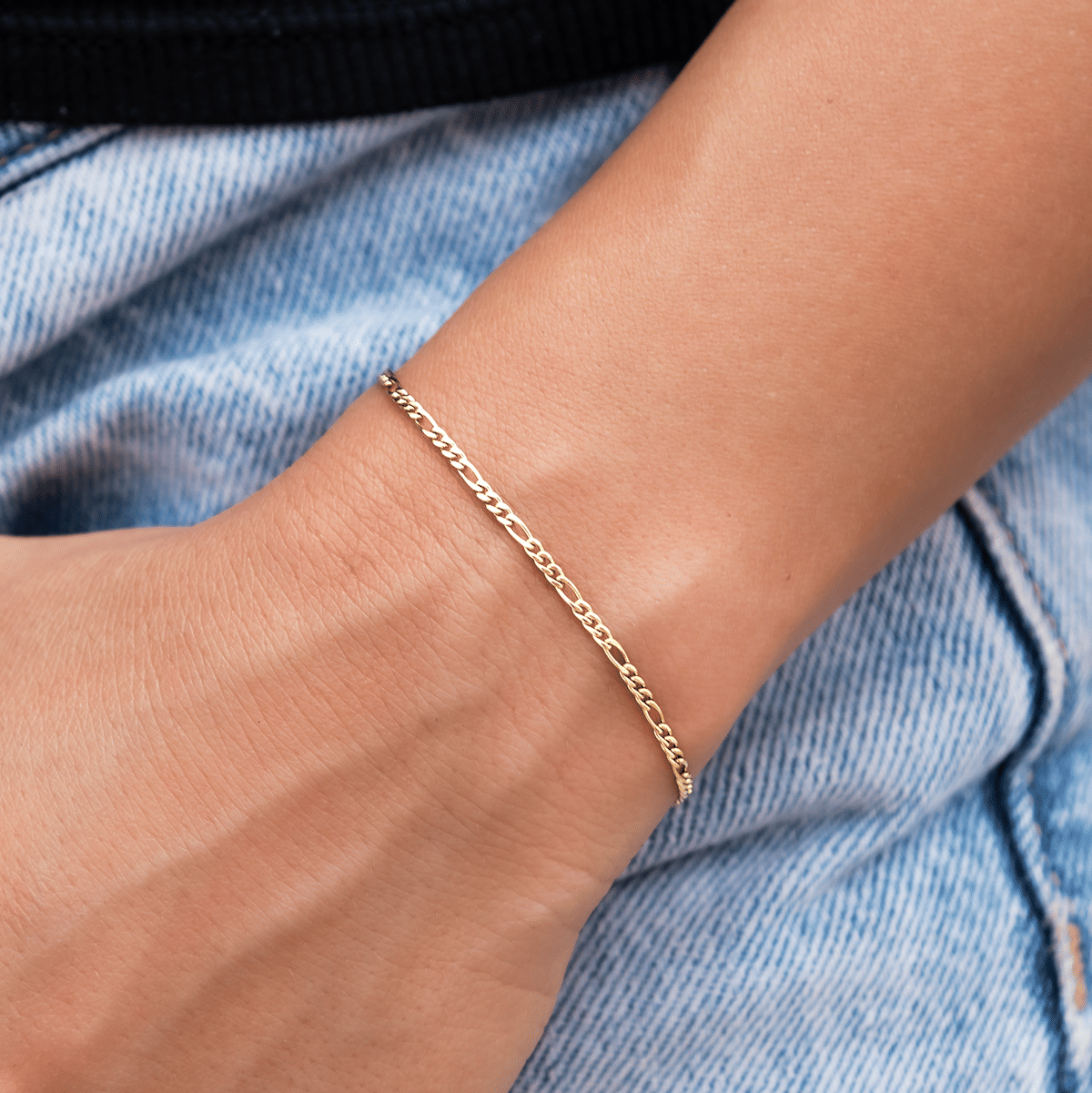 GLD PROMO SETS - WOMEN Figaro Bracelet in Yellow Gold- 2mm