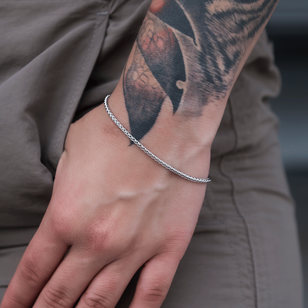 GLD PROMO SETS - WOMEN Palm Chain Bracelet in White Gold- 2mm