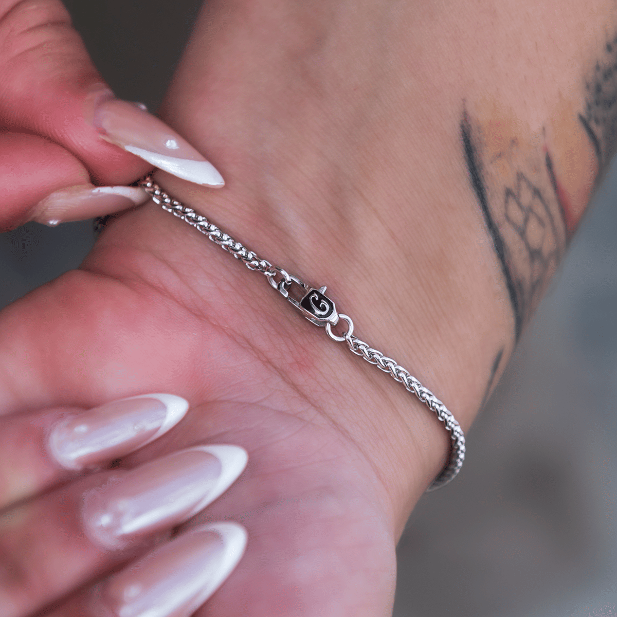 GLD PROMO SETS - WOMEN Palm Chain Bracelet in White Gold- 2mm