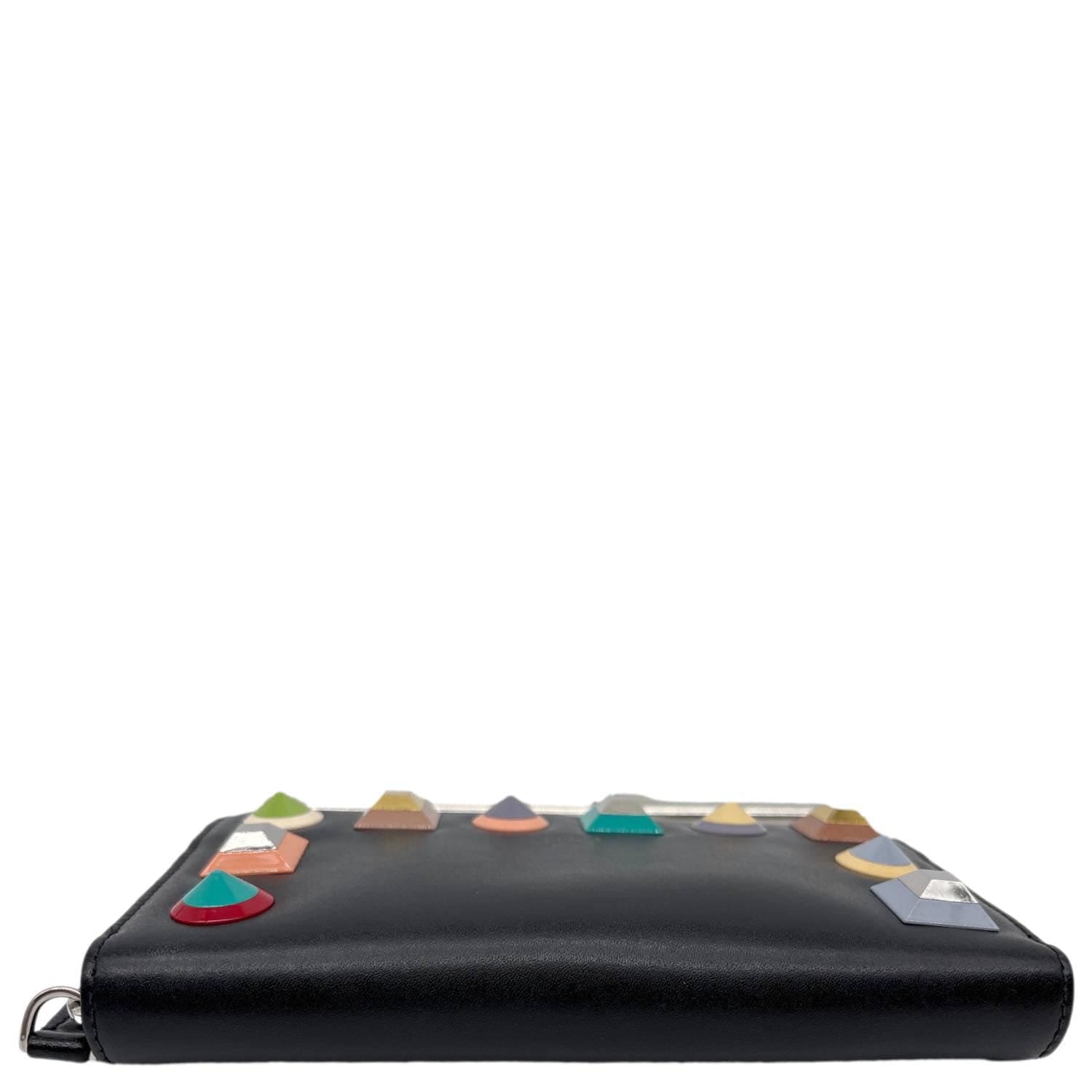 FENDI Colorful Studs Calfskin Zip Around Long Wallet Black