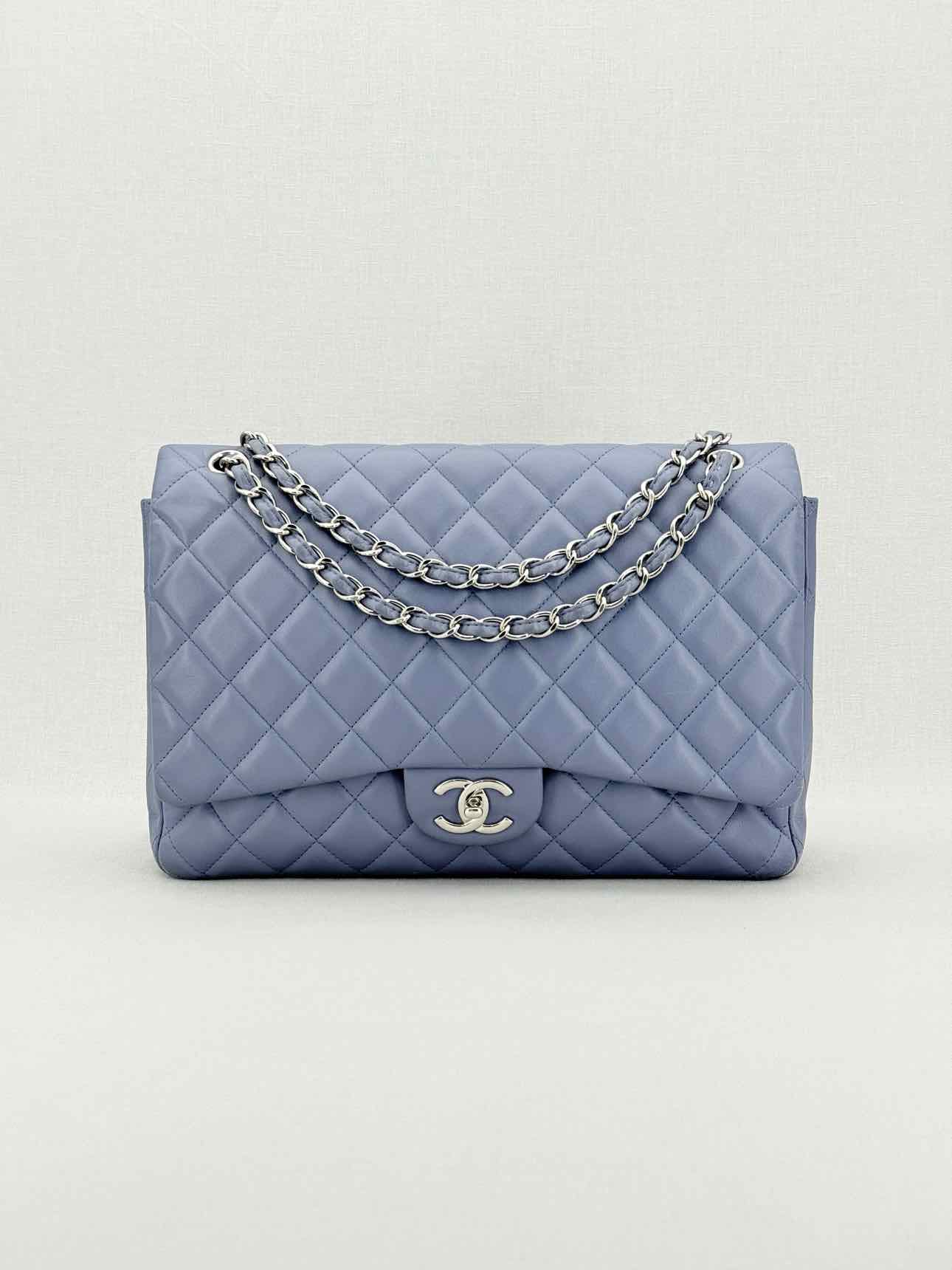 CHANEL Classic Double Flap Grey Quilted Shoulder Bag