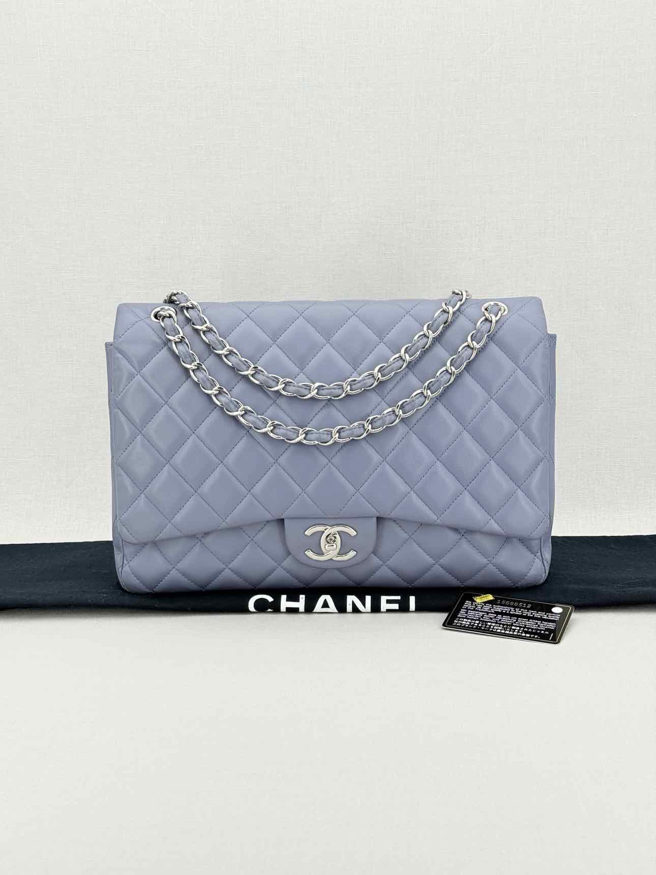 CHANEL Classic Double Flap Grey Quilted Shoulder Bag