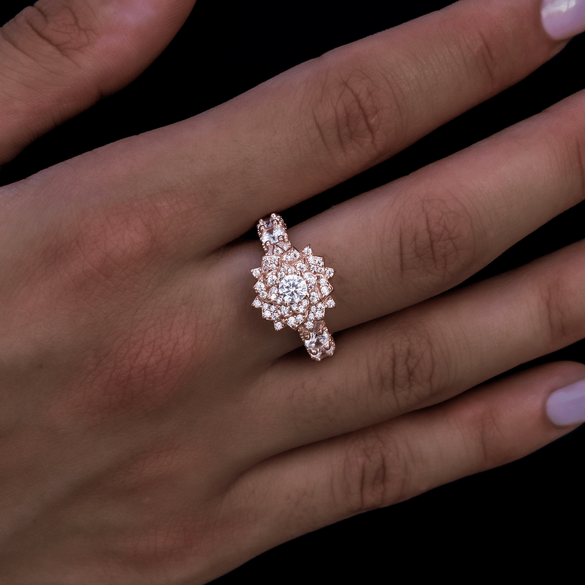 GLD PROMO - WOMEN Diamond Rose Ring in Rose Gold Vermeil