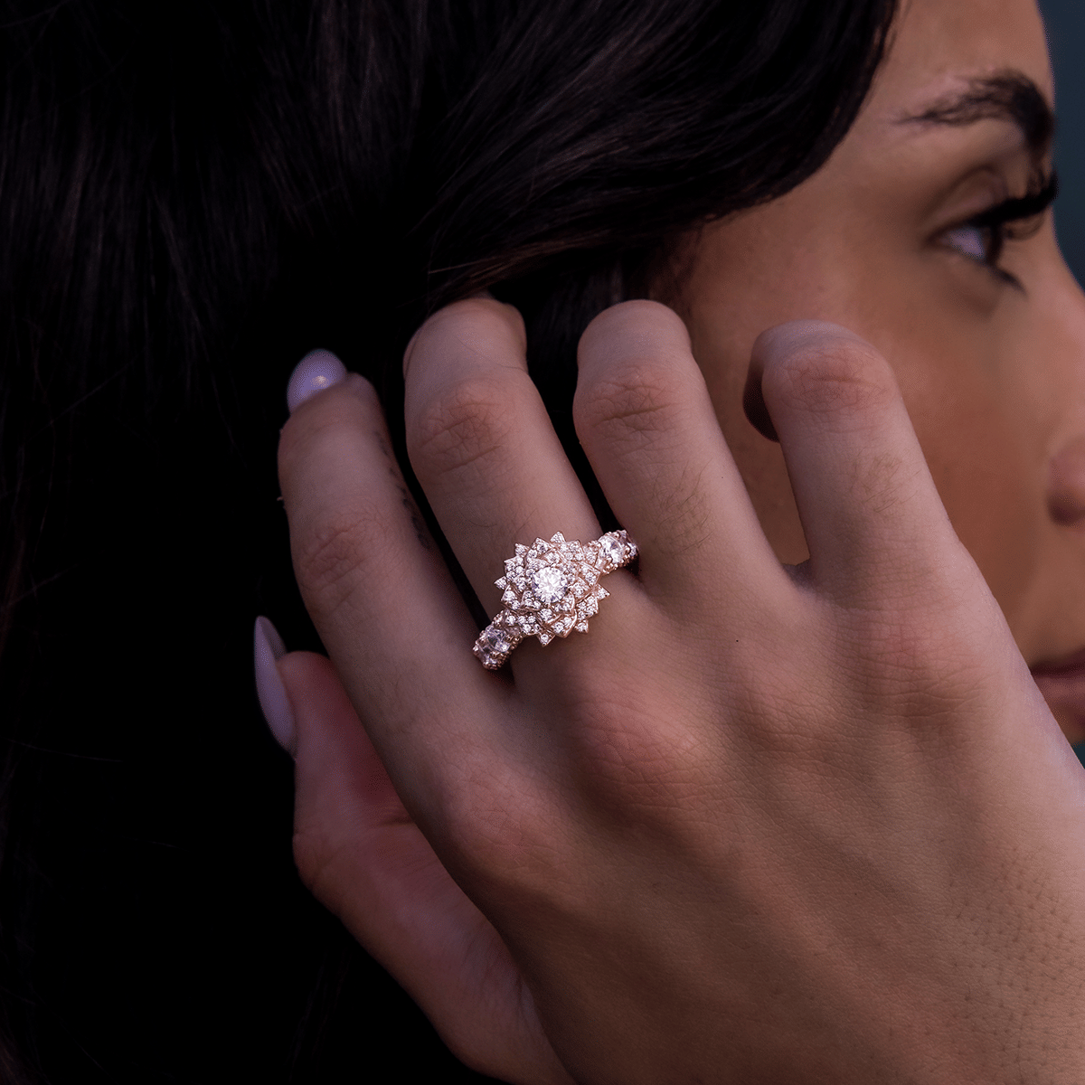 GLD PROMO - WOMEN Diamond Rose Ring in Rose Gold Vermeil