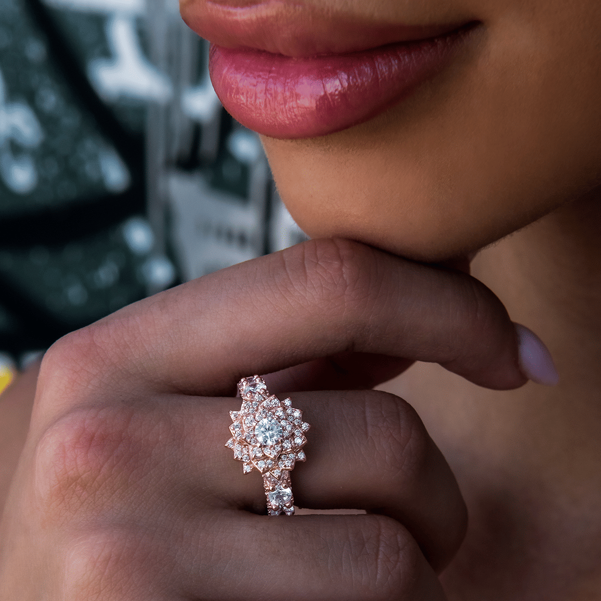 GLD PROMO - WOMEN Diamond Rose Ring in Rose Gold Vermeil