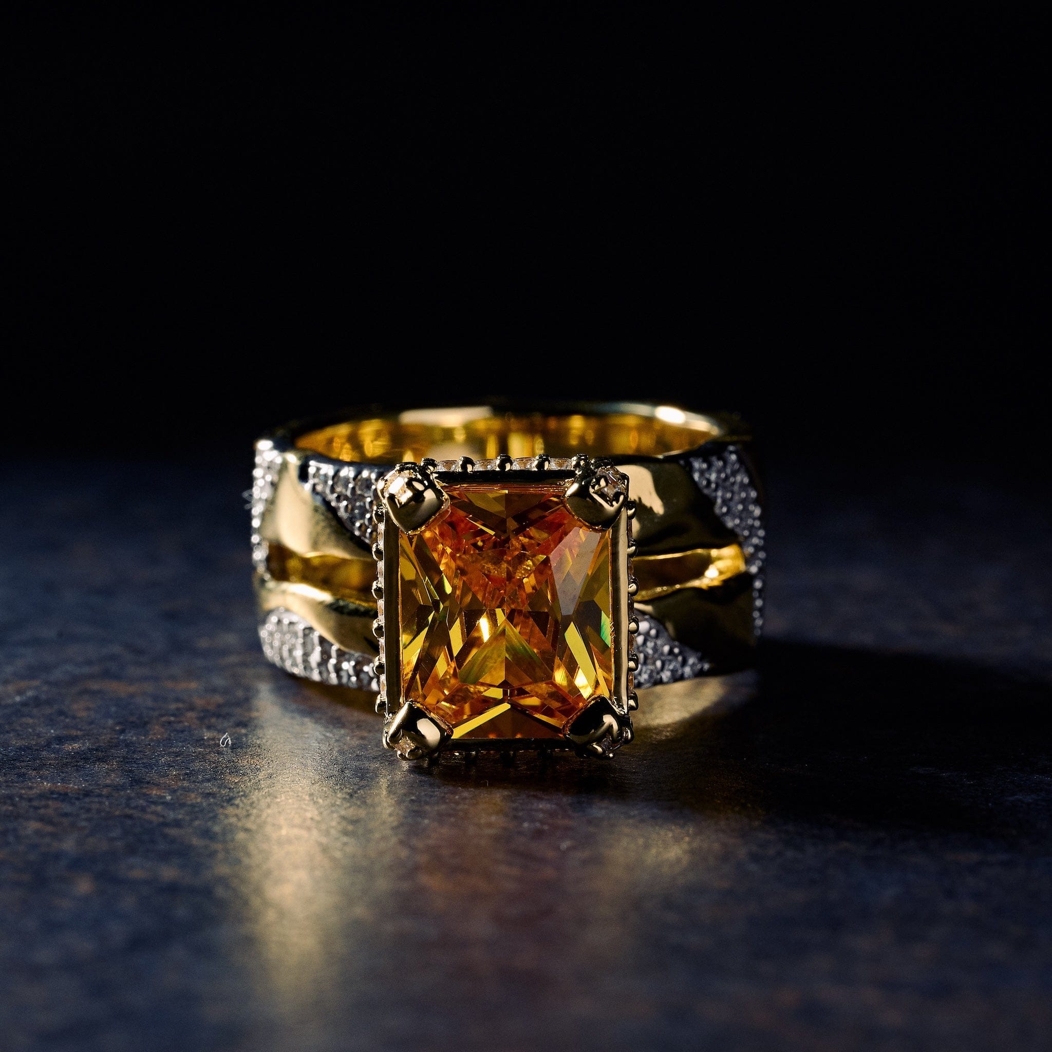 GLD Men GLD X Bloody Osiris Lab Diamond Canary Two Tone Rock Ring in Solid Yellow Gold