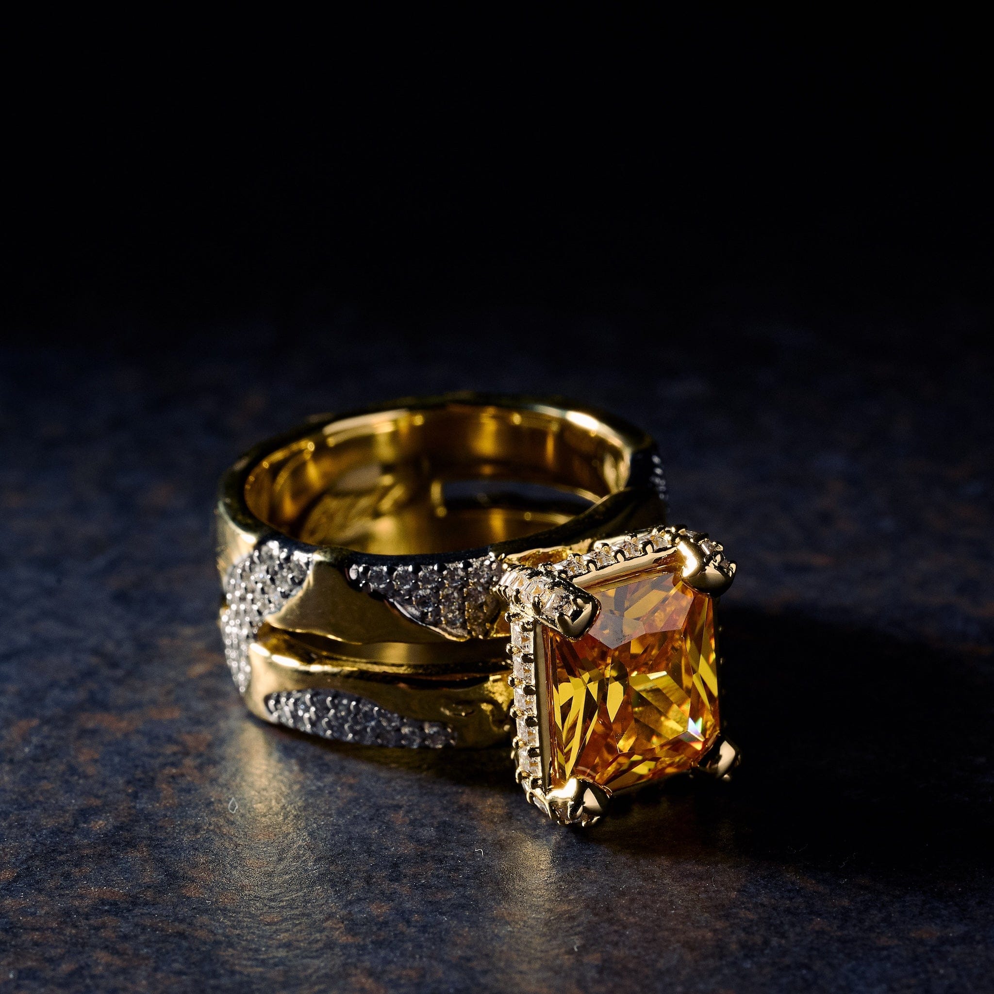 GLD Men GLD X Bloody Osiris Lab Diamond Canary Two Tone Rock Ring in Solid Yellow Gold