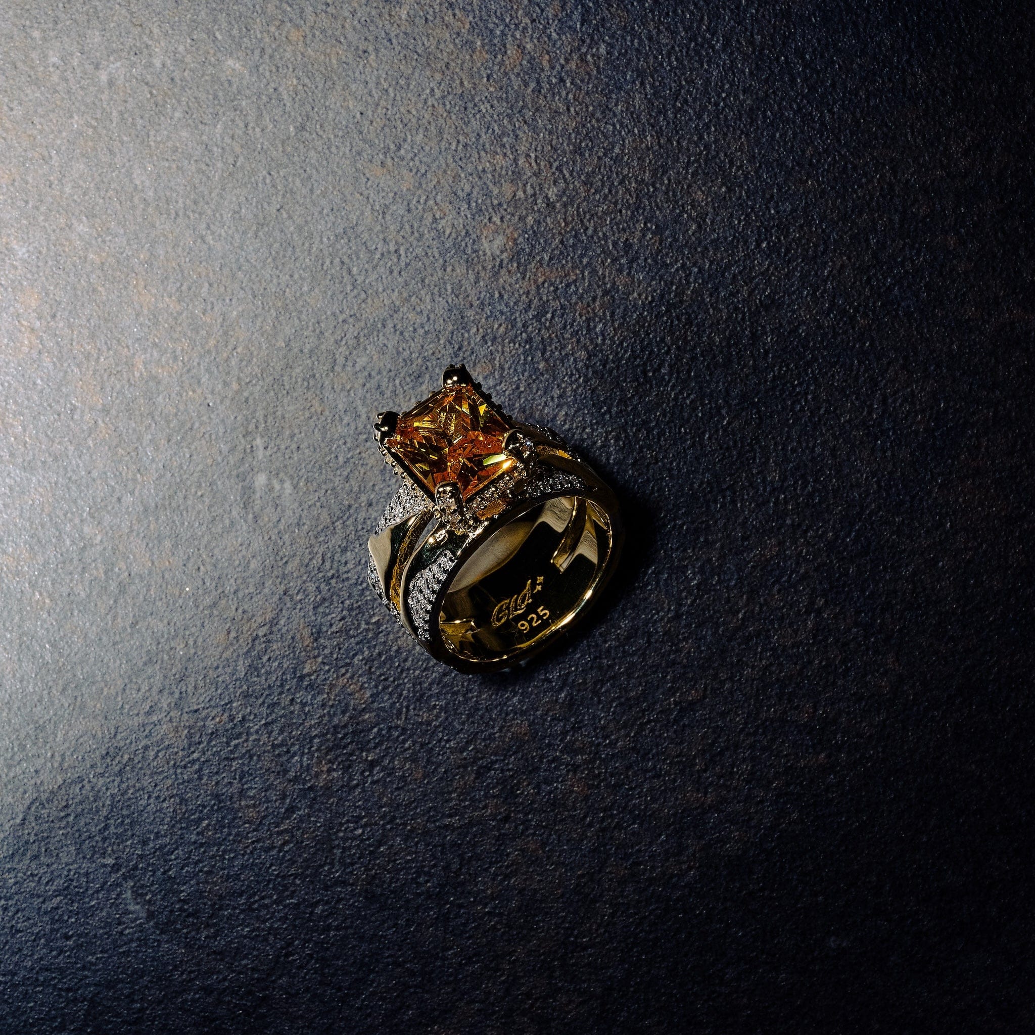 GLD Men GLD X Bloody Osiris Lab Diamond Canary Two Tone Rock Ring in Solid Yellow Gold