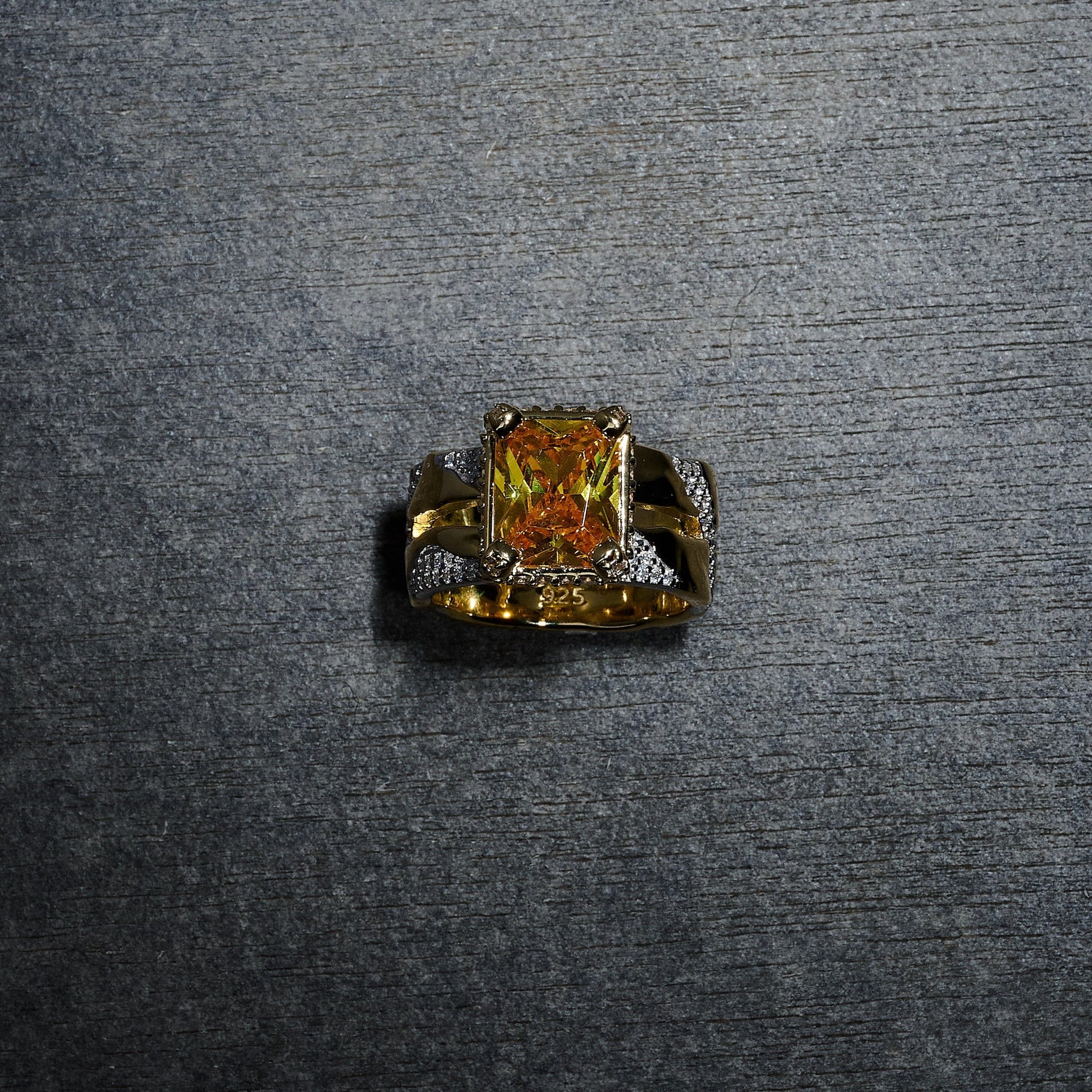 GLD Men GLD X Bloody Osiris Lab Diamond Canary Two Tone Rock Ring in Solid Yellow Gold
