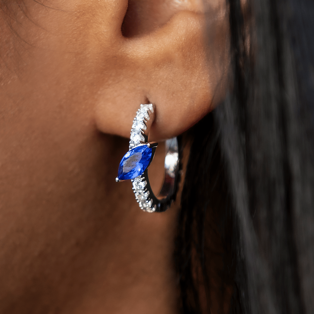 GLD PROMO - WOMEN Sapphire Pave Hoop Earrings