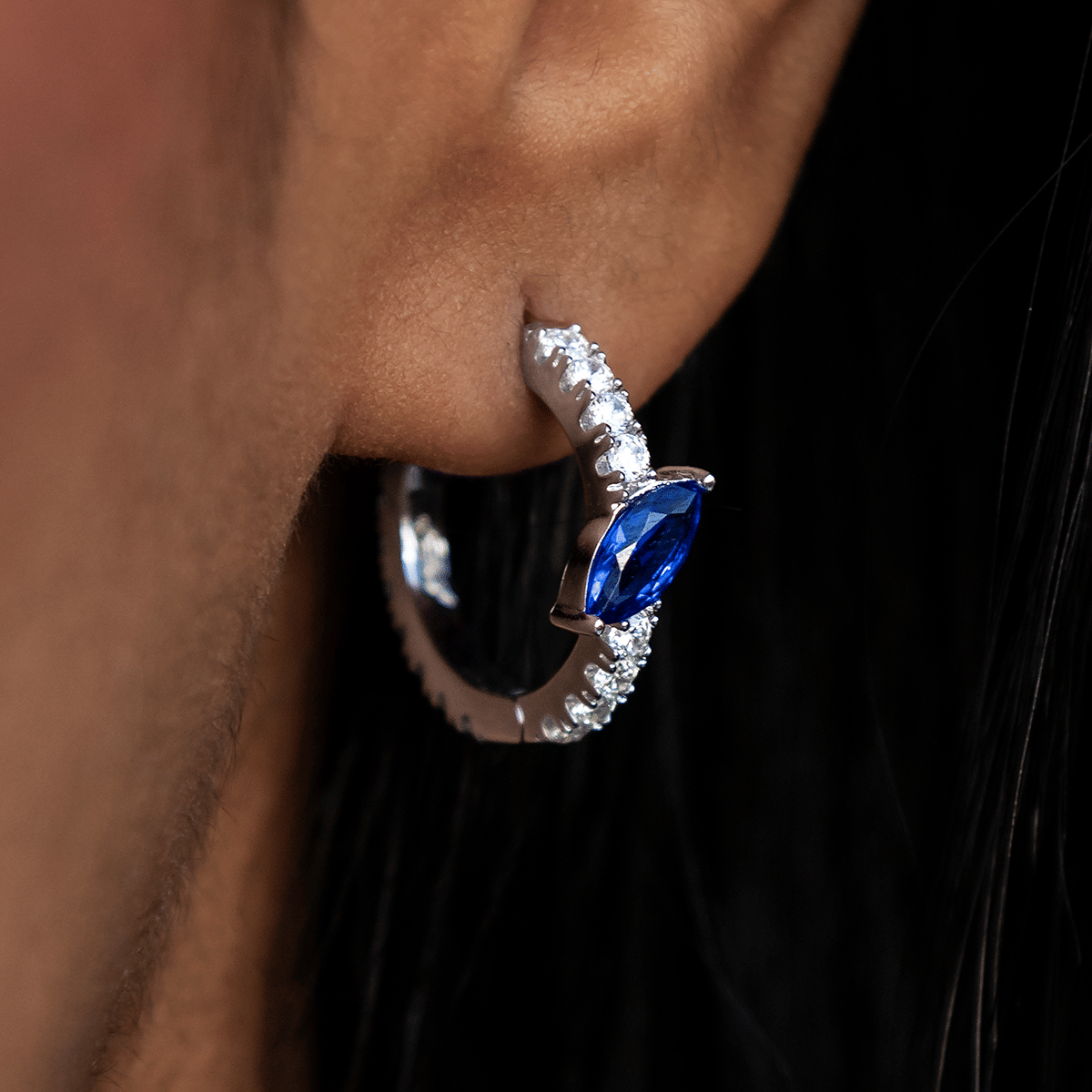 GLD PROMO - WOMEN Sapphire Pave Hoop Earrings
