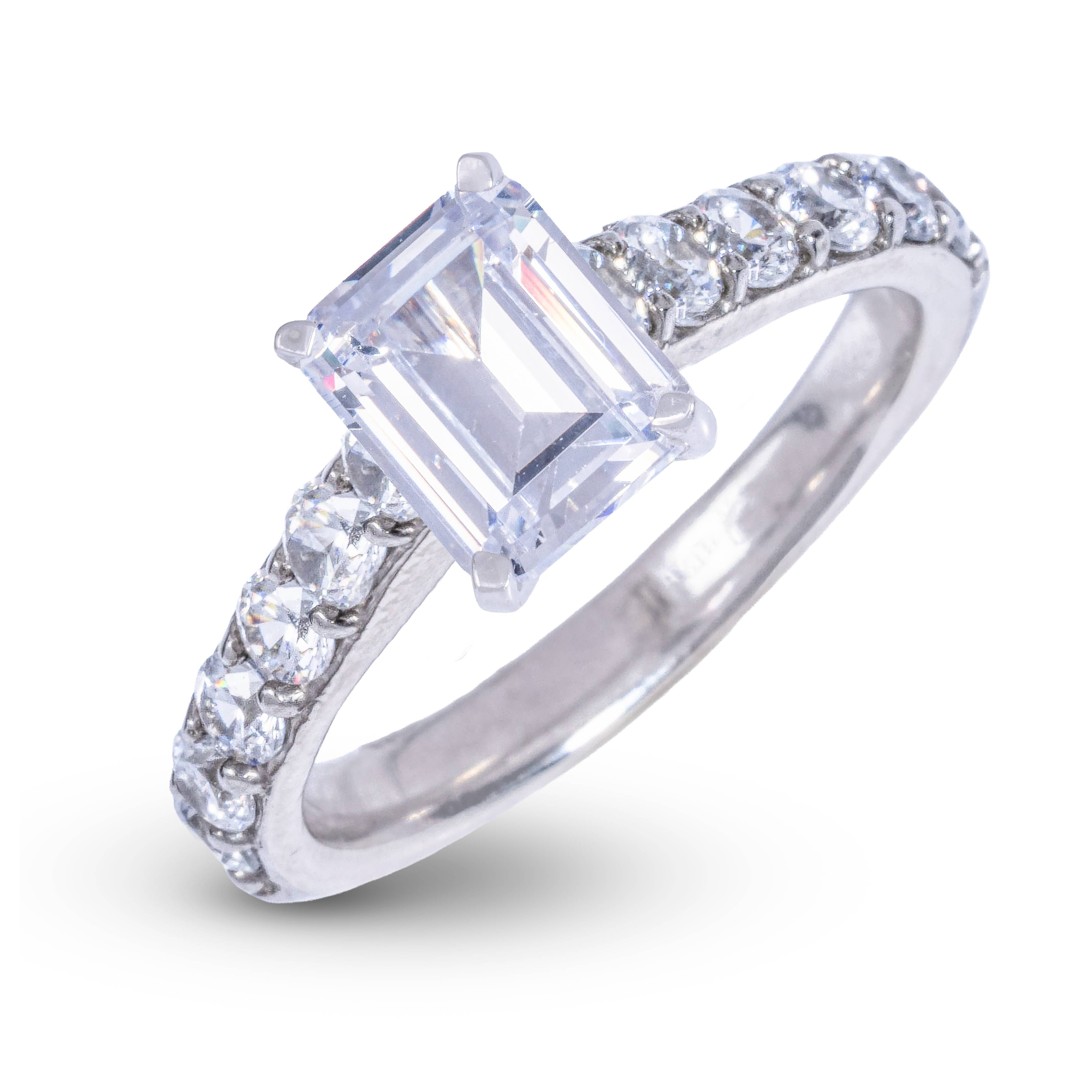 GLD Women Emerald Cut Stone Lab Diamond Engagement Ring in Platinum