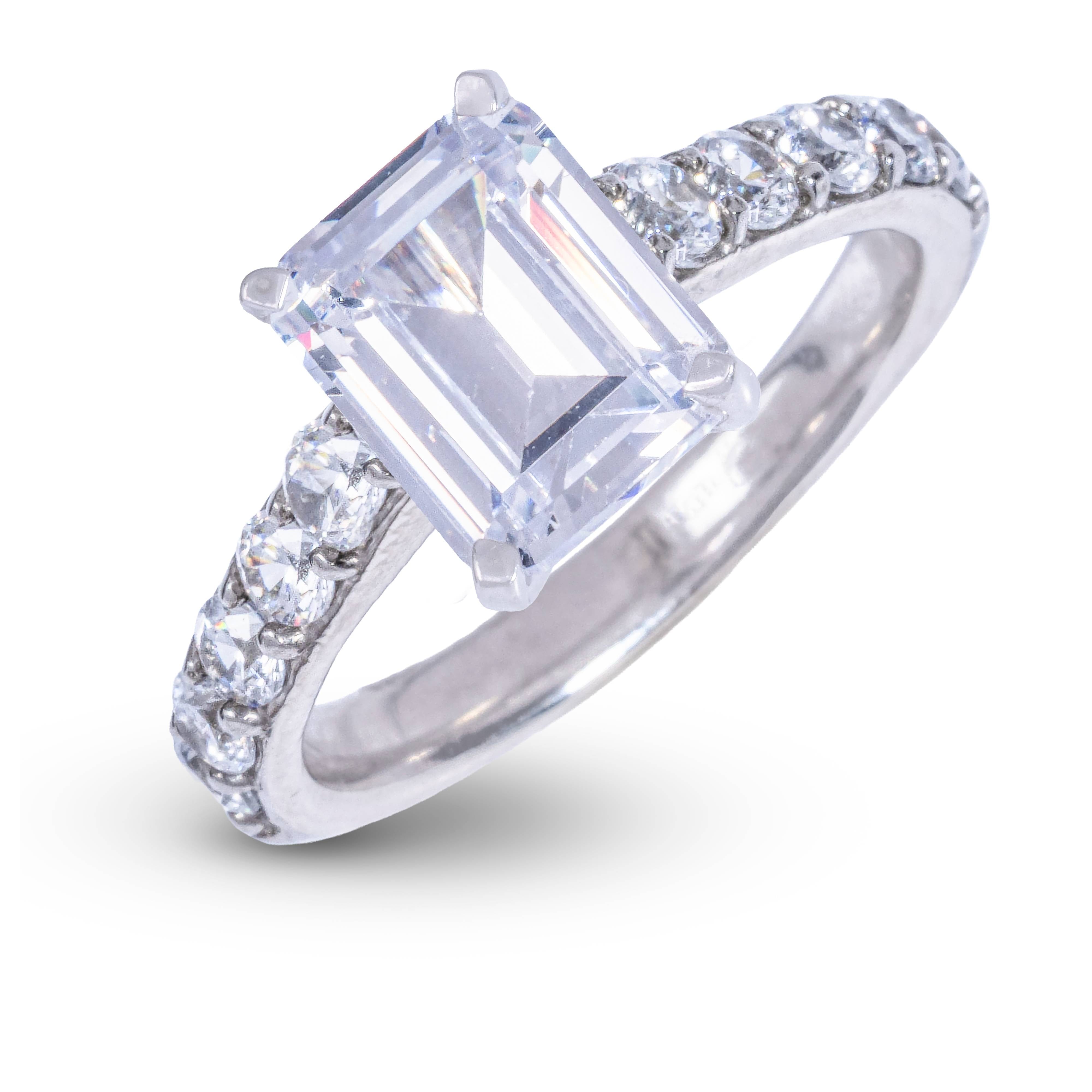 GLD Women Emerald Cut Stone Lab Diamond Engagement Ring in Platinum