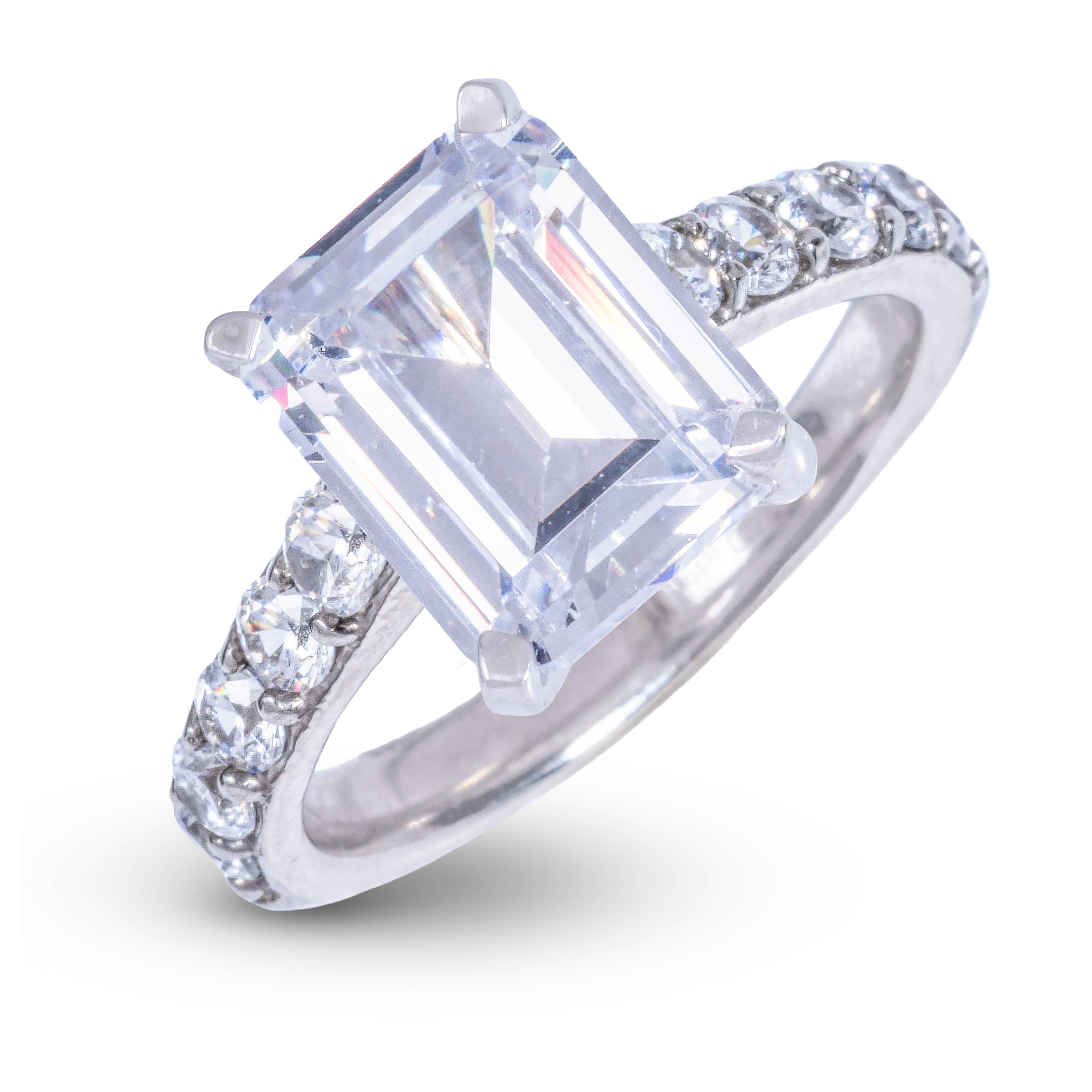 GLD Women Emerald Cut Stone Lab Diamond Engagement Ring in Platinum