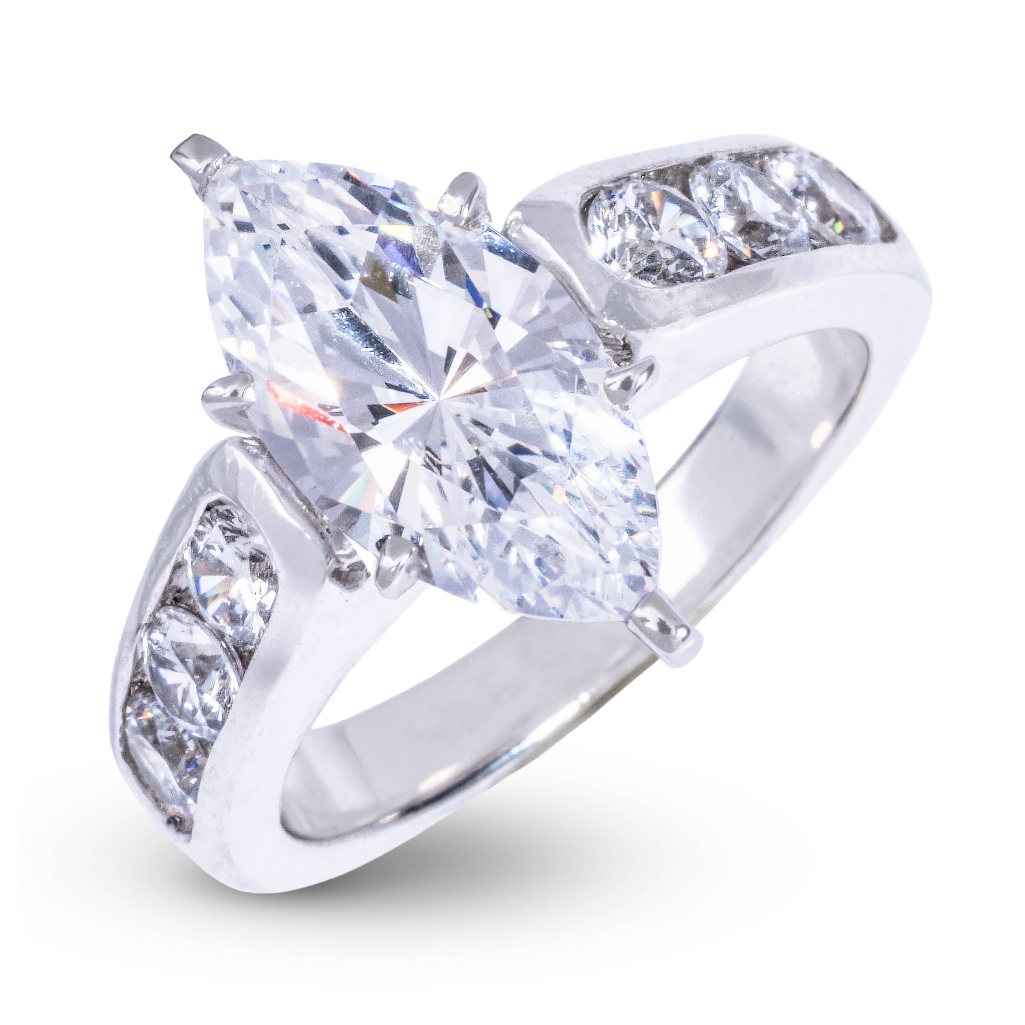 GLD Women Marquis Stone Thick Lab Diamond Engagement Ring in Platinum