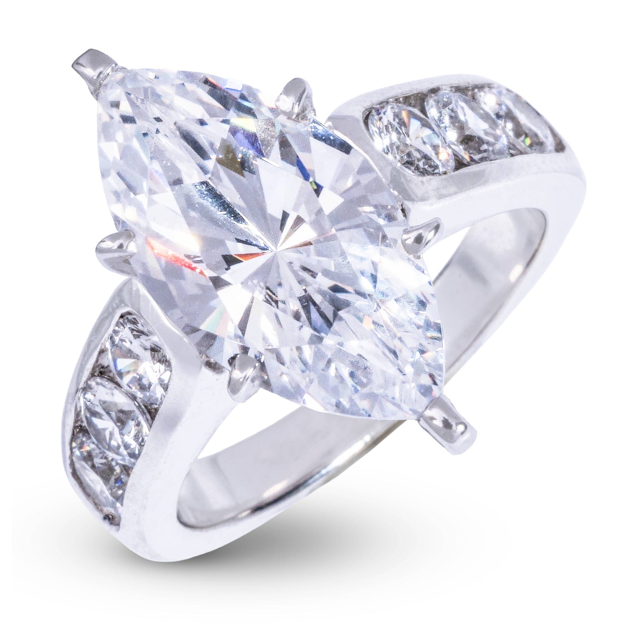 GLD Women Marquis Stone Thick Lab Diamond Engagement Ring in Platinum