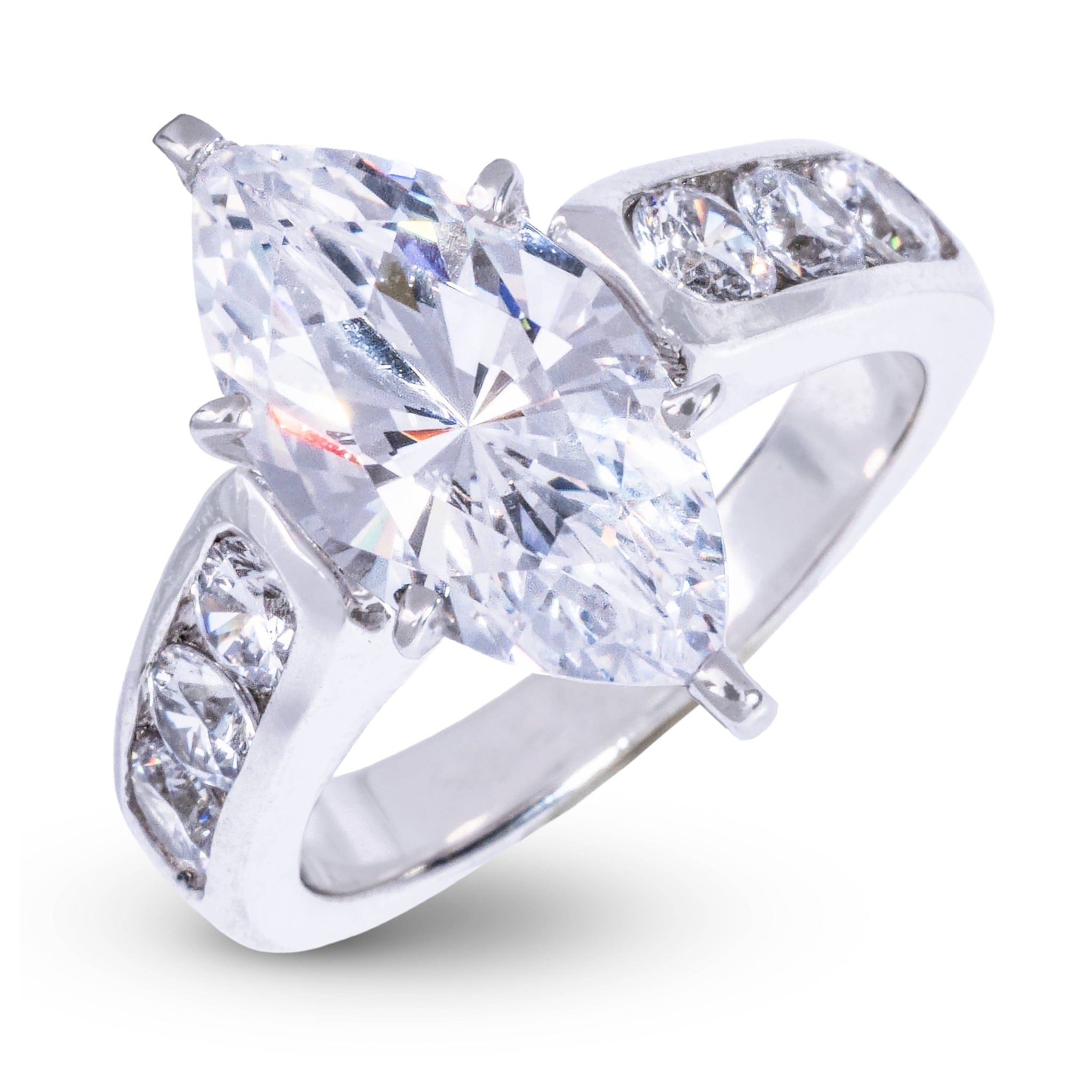 GLD Women Marquis Stone Thick Lab Diamond Engagement Ring in Platinum