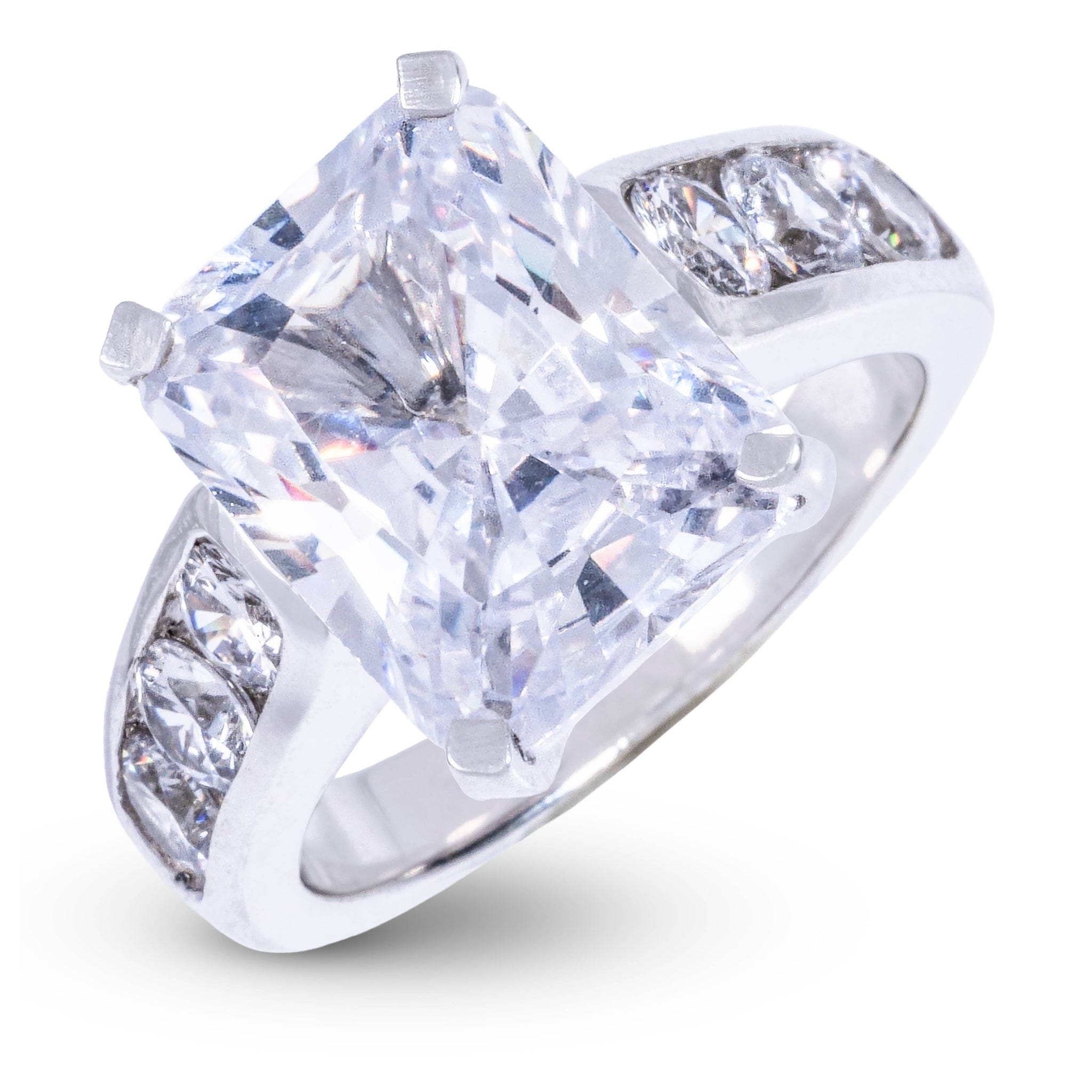 GLD Women Radiant Stone Thick Lab Diamond Engagement Ring in Platinum