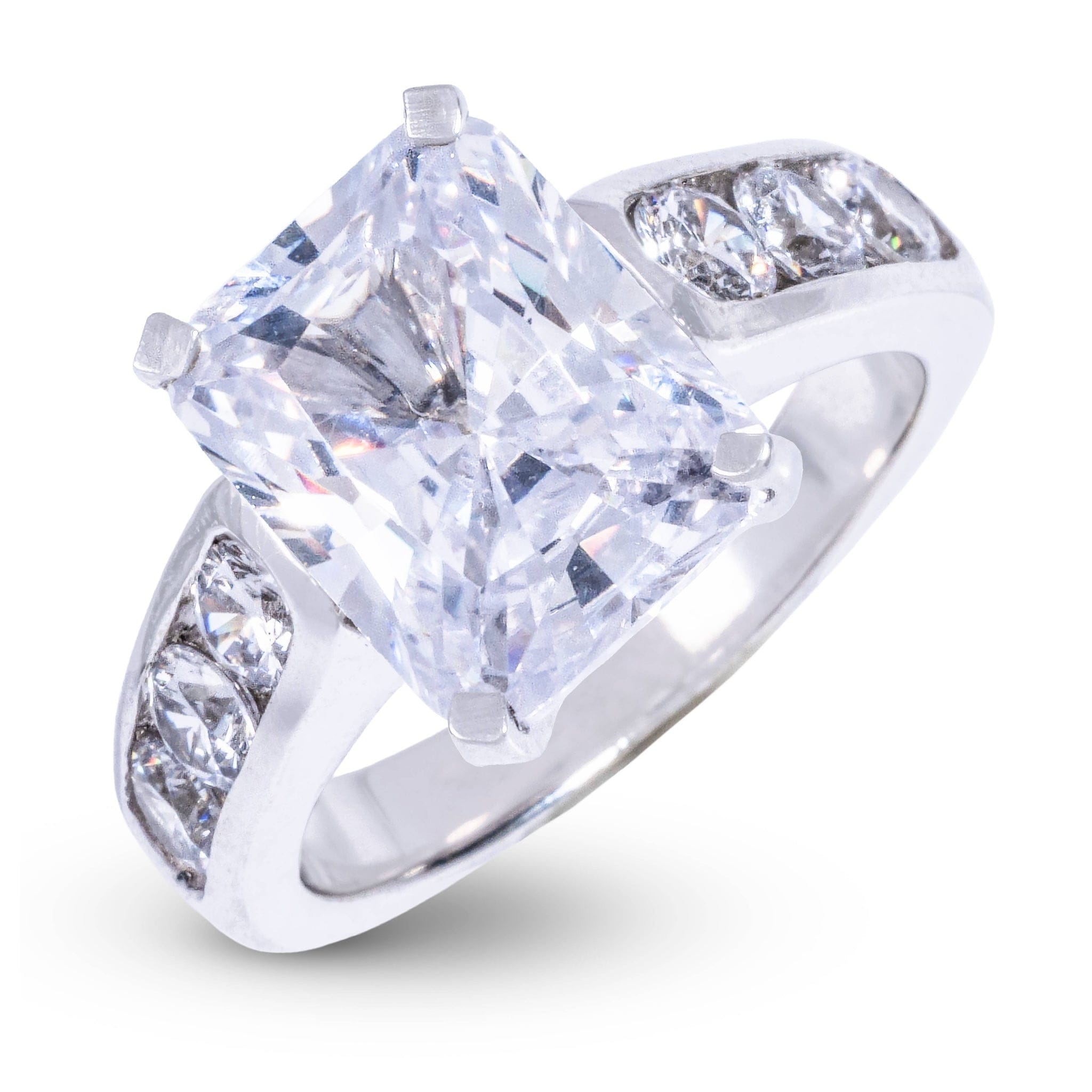 GLD Women Radiant Stone Thick Lab Diamond Engagement Ring in Platinum
