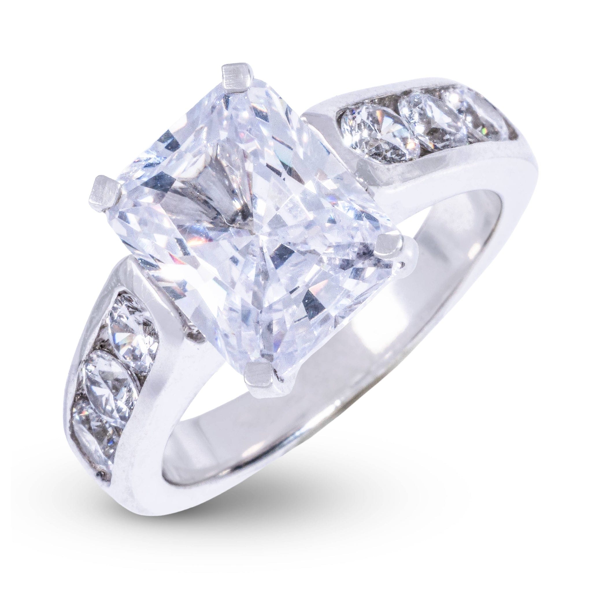 GLD Women Radiant Stone Thick Lab Diamond Engagement Ring in Platinum