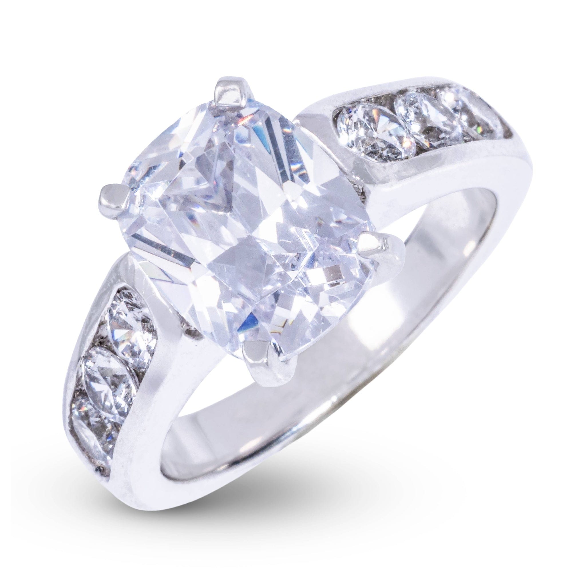 GLD Women Elongated Cushion Stone Thick Lab Diamond Engagement Ring in Platinum