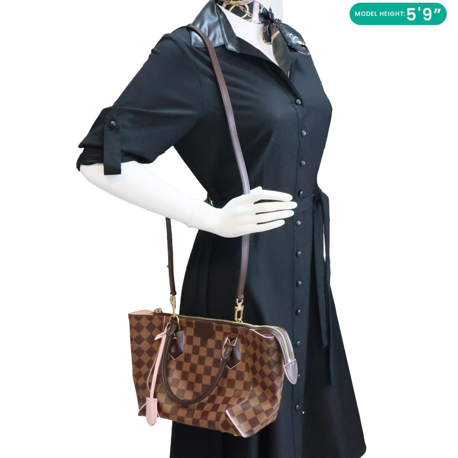 LOUIS VUITTON Caissa PM Damier Ebene Tote Bag Rose Ballerine