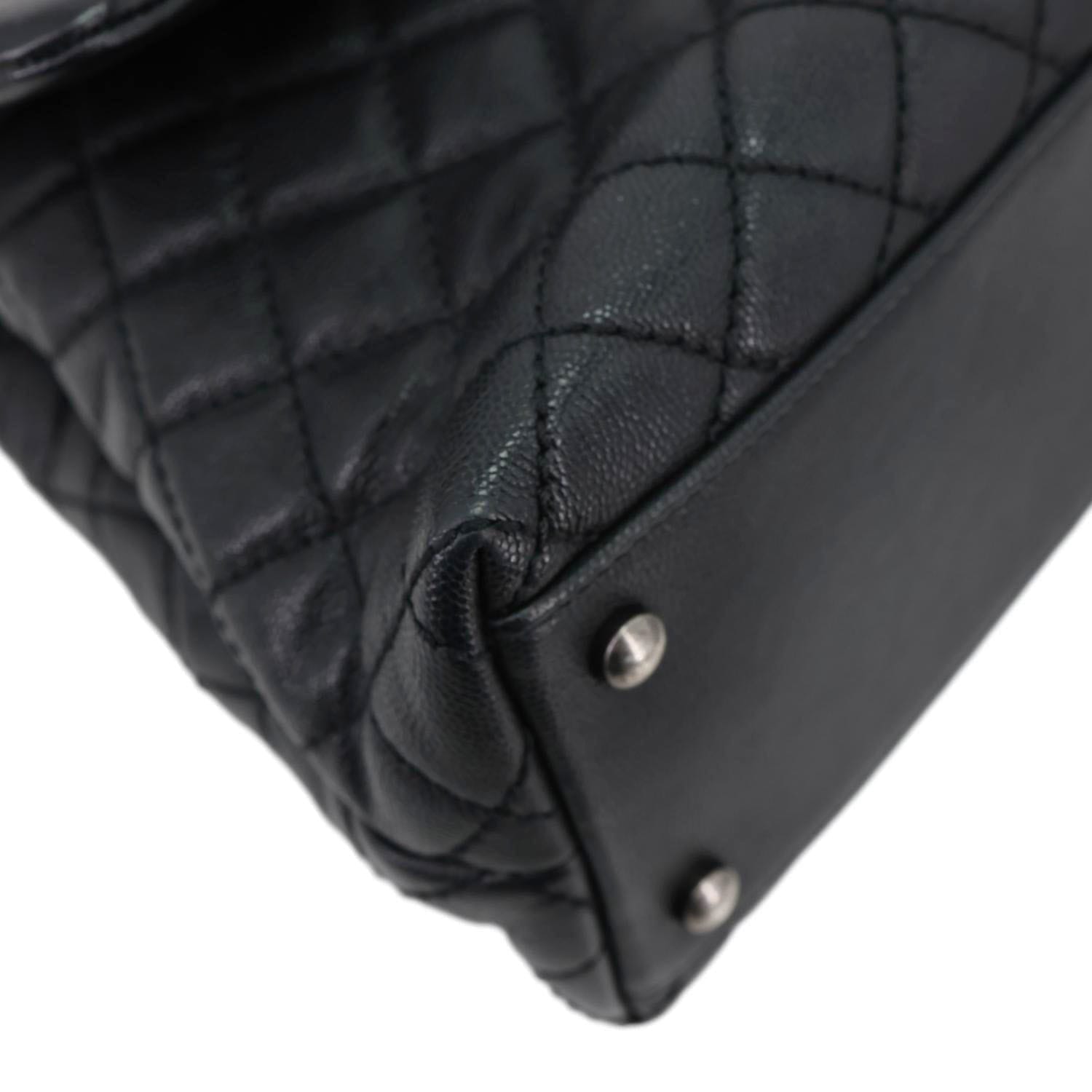 CHANEL Coco Flap Medium Quilted Caviar Leather Top Handle Shoulder Bag Black