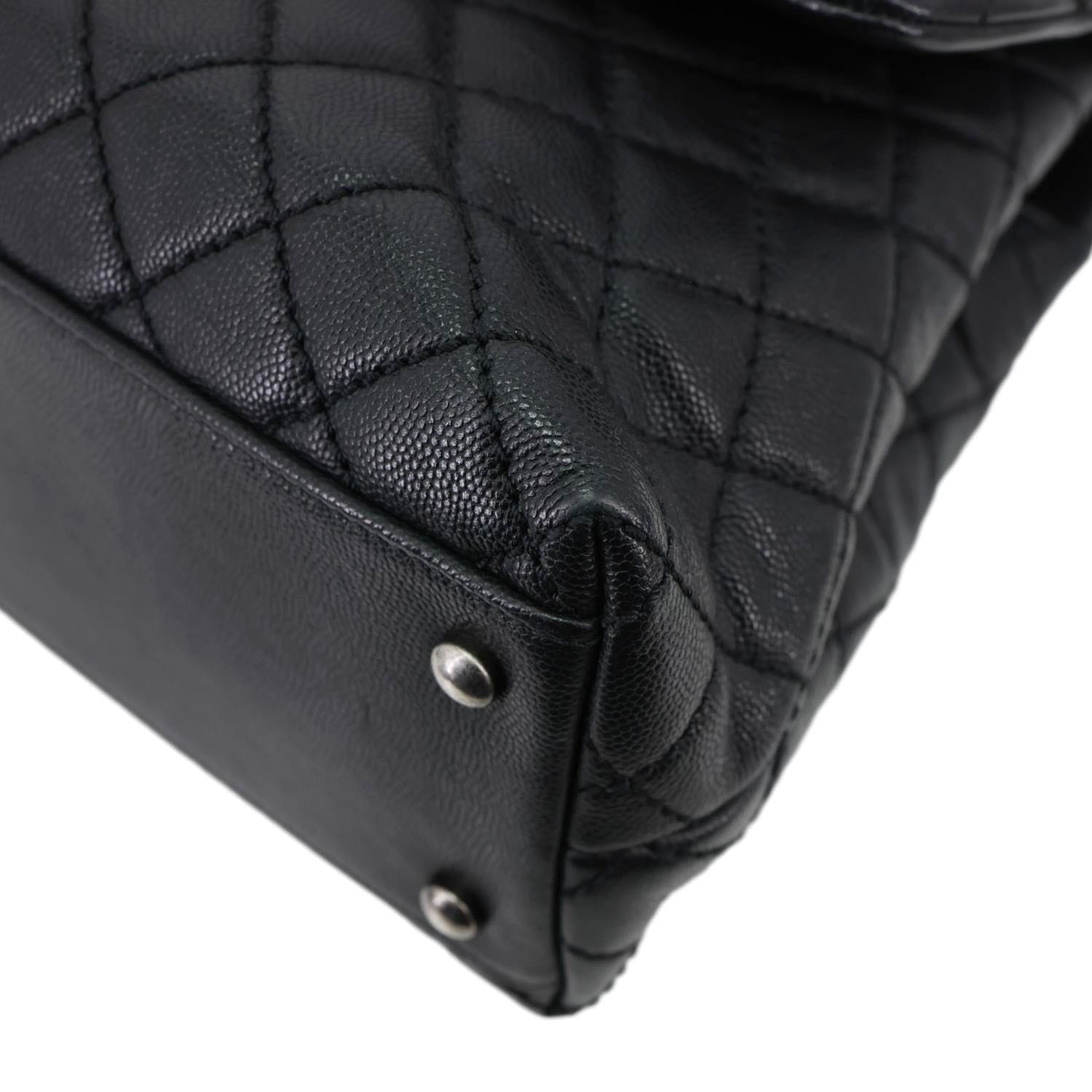 CHANEL Coco Flap Medium Quilted Caviar Leather Top Handle Shoulder Bag Black