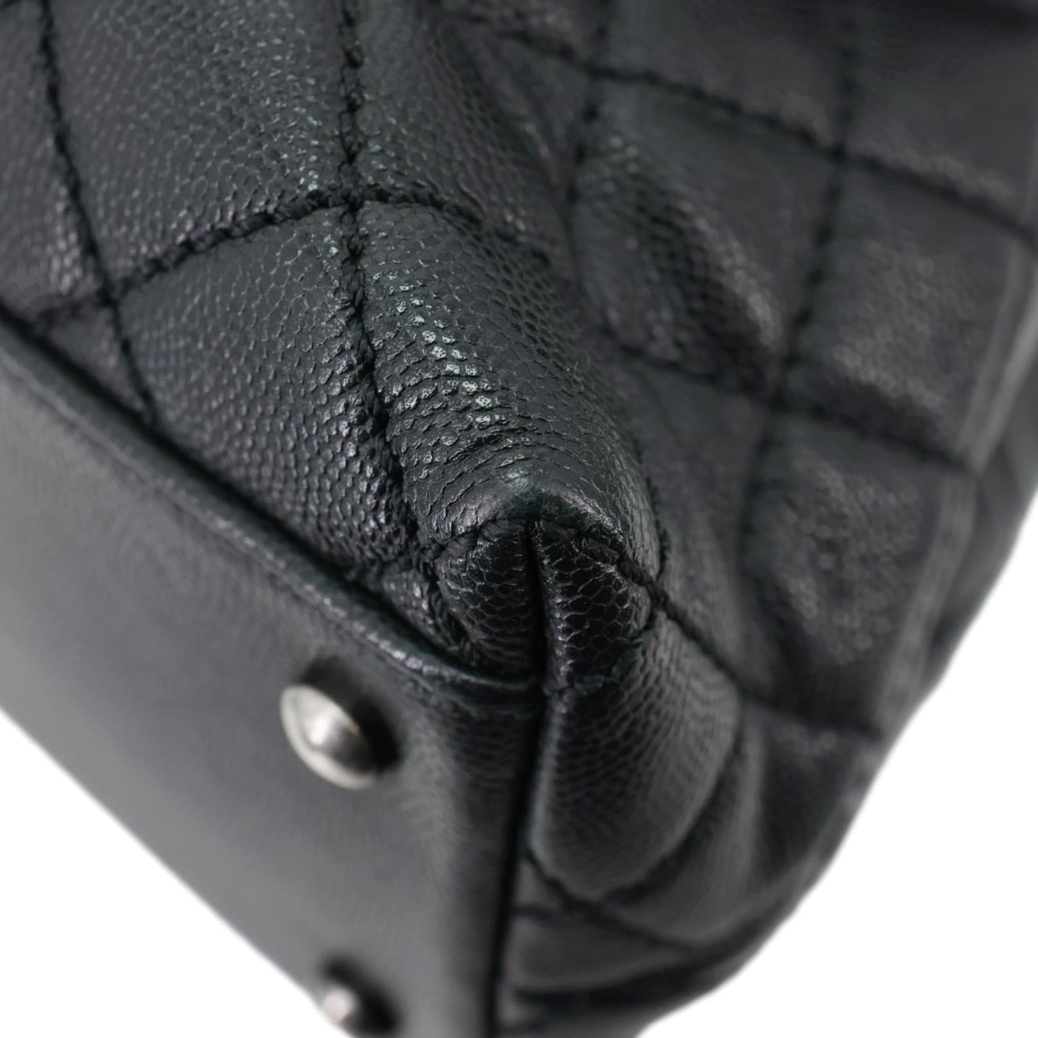 CHANEL Coco Flap Medium Quilted Caviar Leather Top Handle Shoulder Bag Black