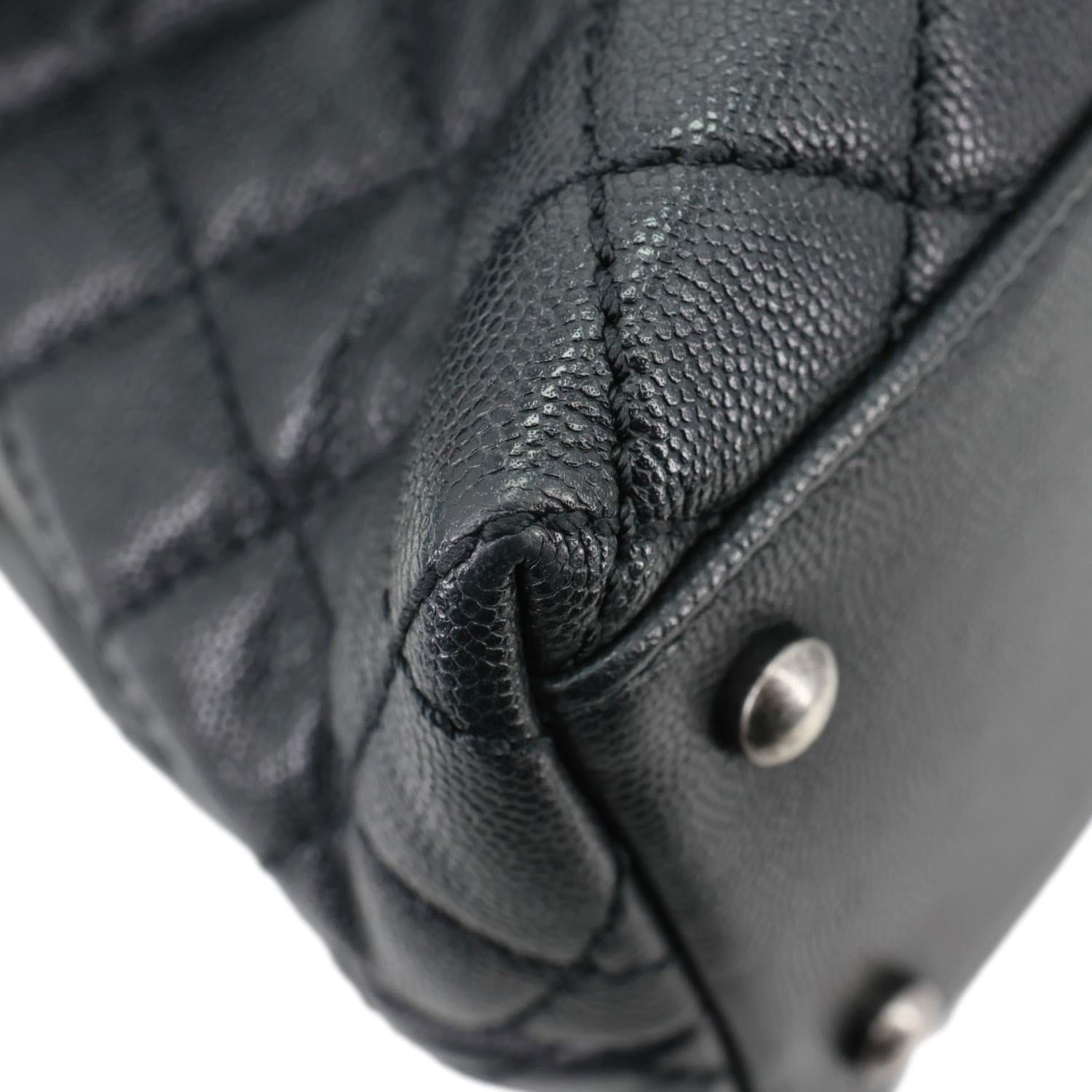 CHANEL Coco Flap Medium Quilted Caviar Leather Top Handle Shoulder Bag Black