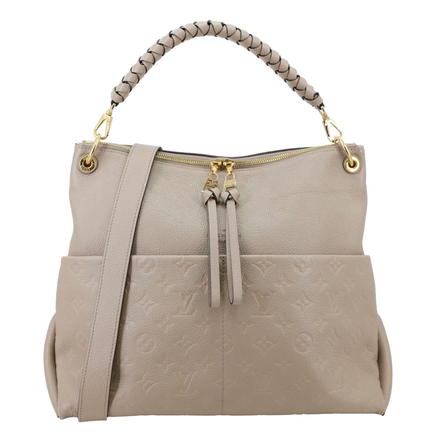 LOUIS VUITTON Maida Monogram Empreinte Leather Hobo Shoulder Bag Beige