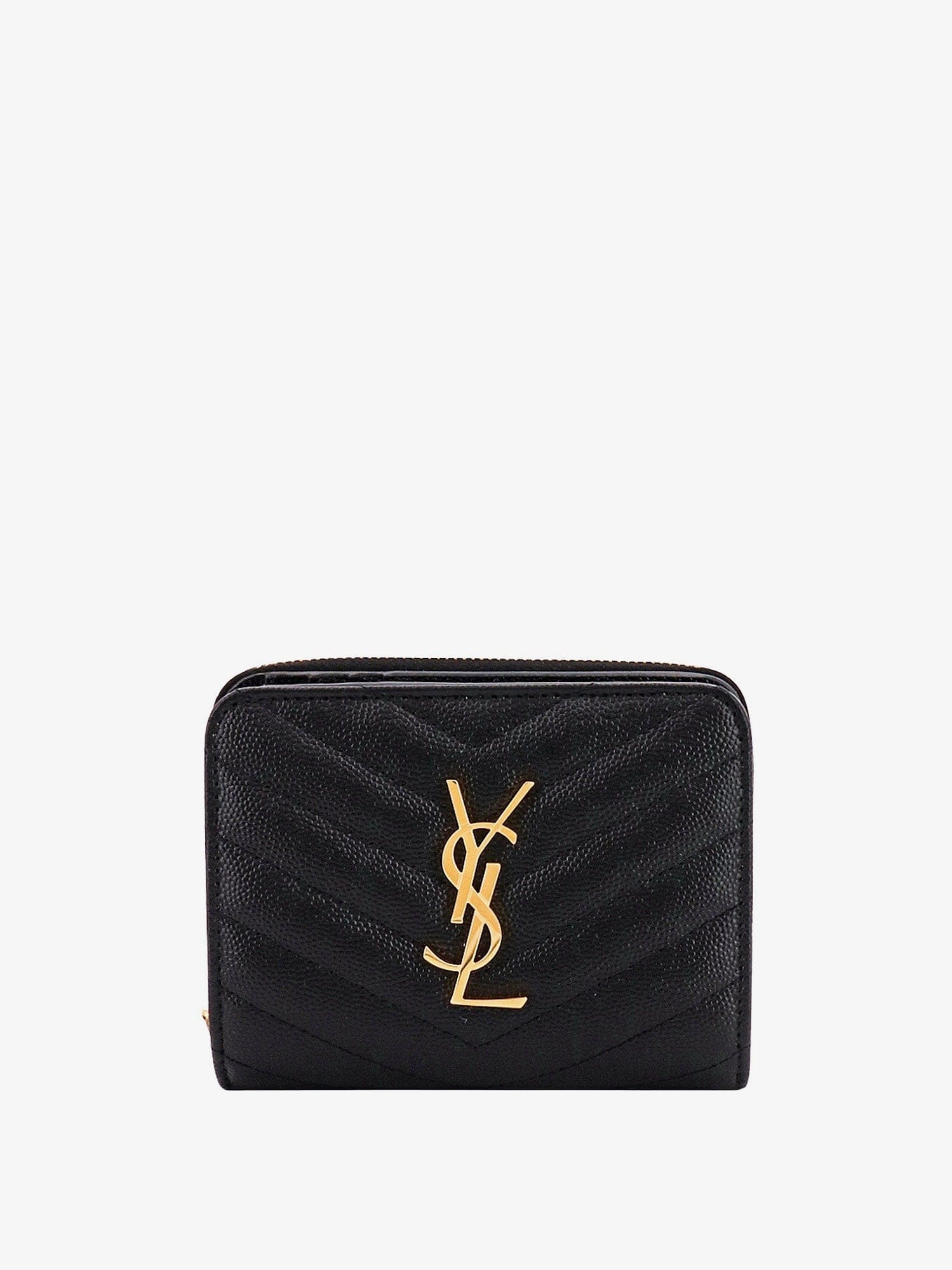 Saint Laurent Quilted leather wallet with metal Cassandre logo