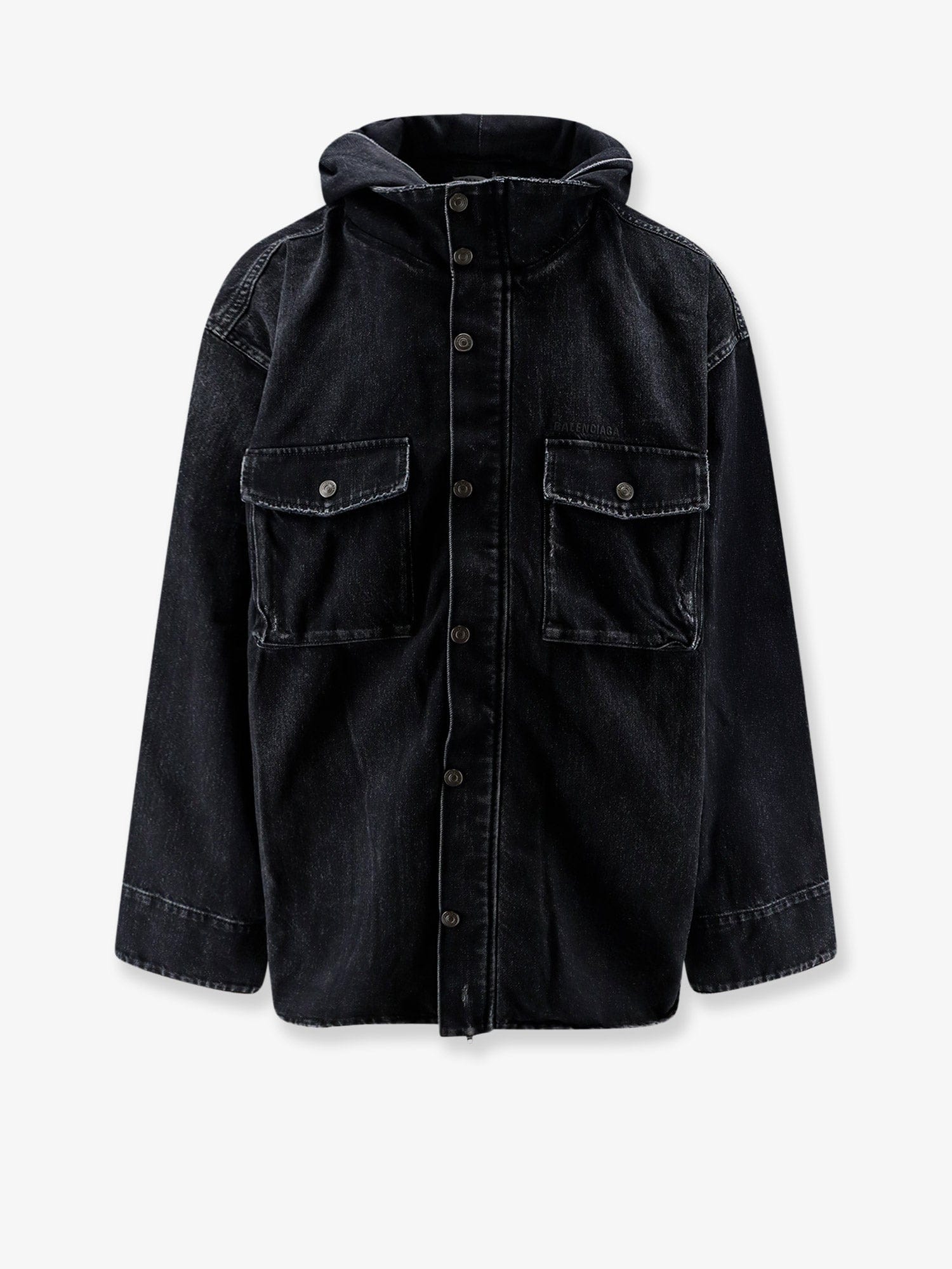 Balenciaga Black denim jacket with embroidered logo on the front